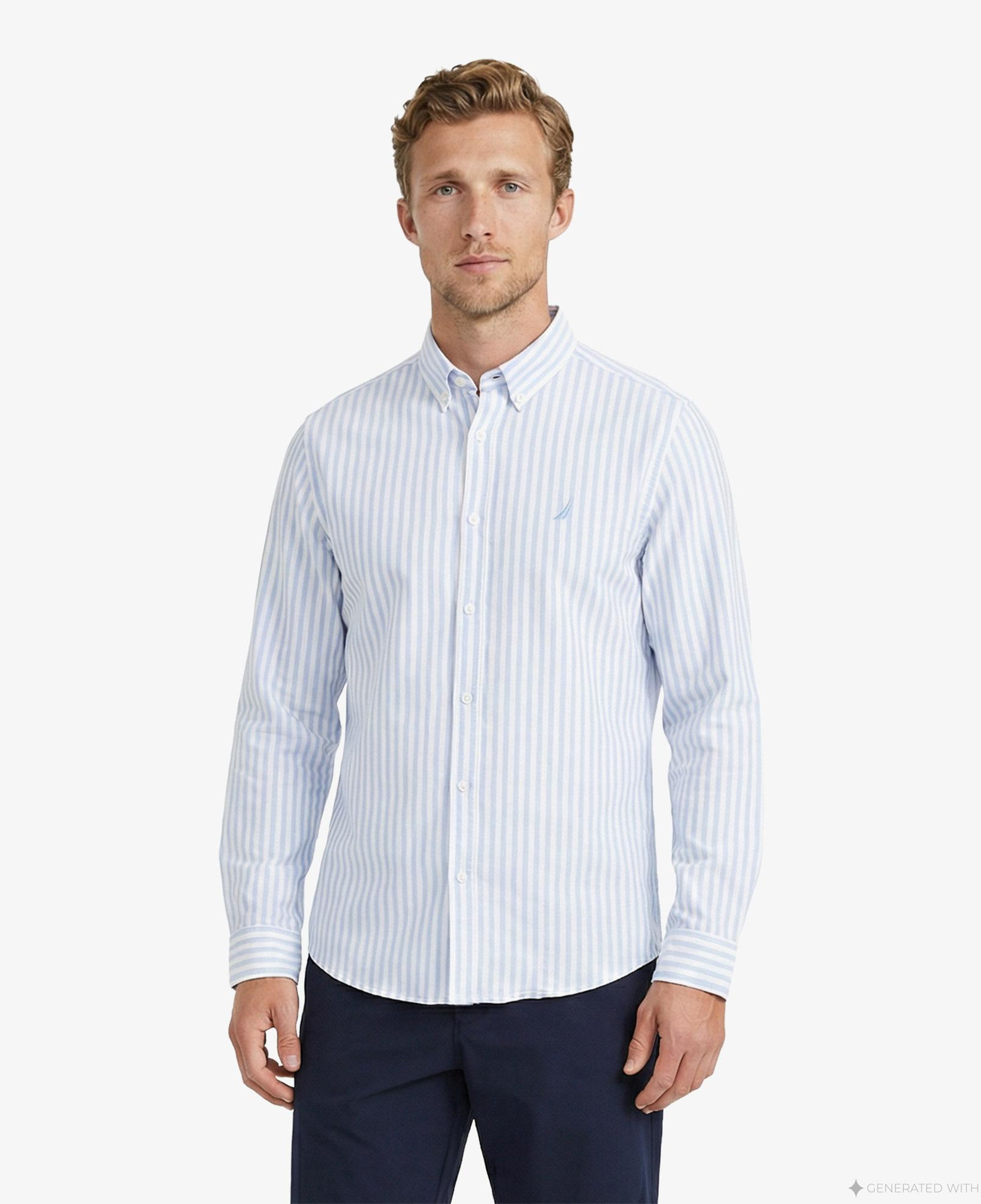 Nautica Erkek Mavi Regular Fit Çizgili Gömlek
