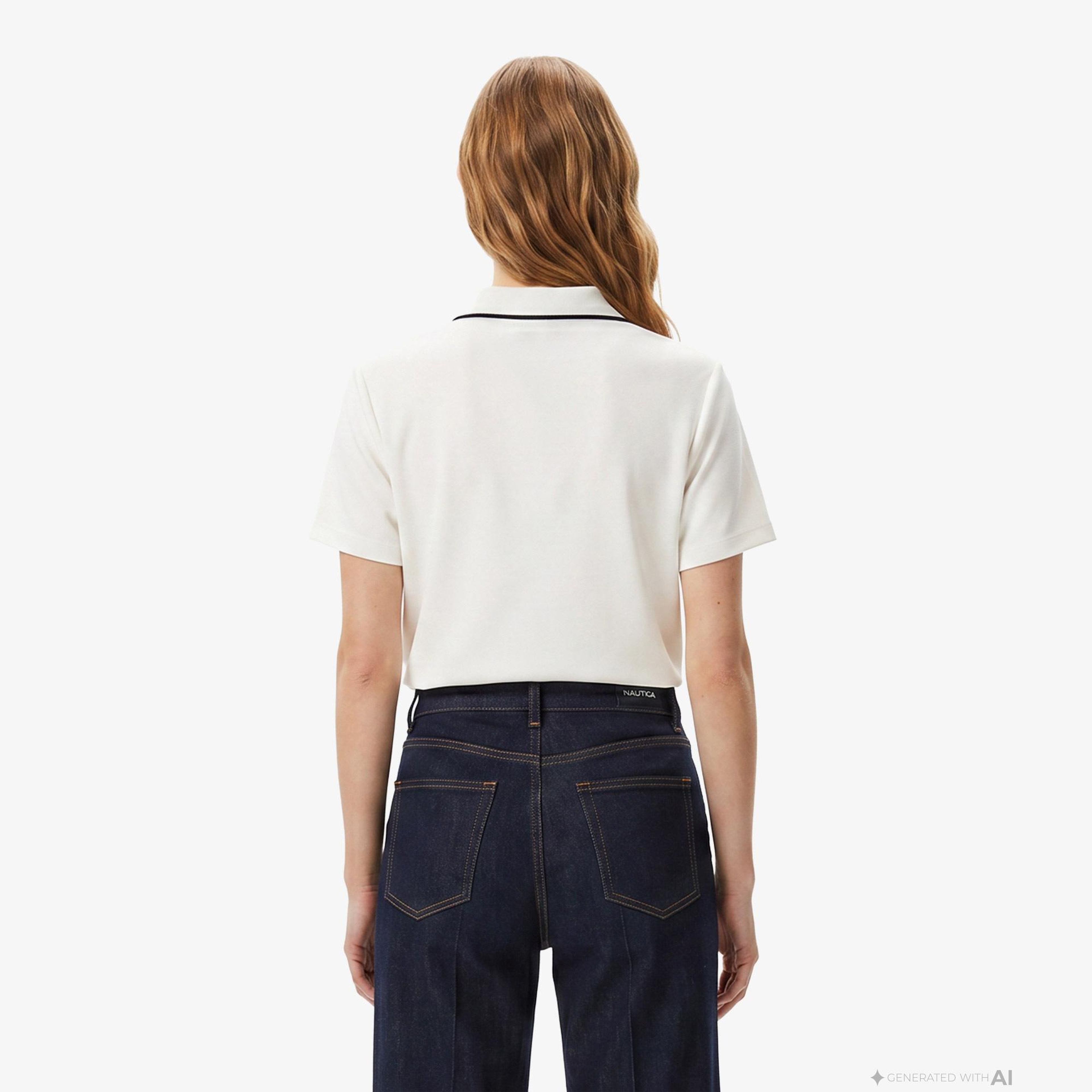 Nautica Kadın Krem Regular Fit Polo Yaka T-Shirt