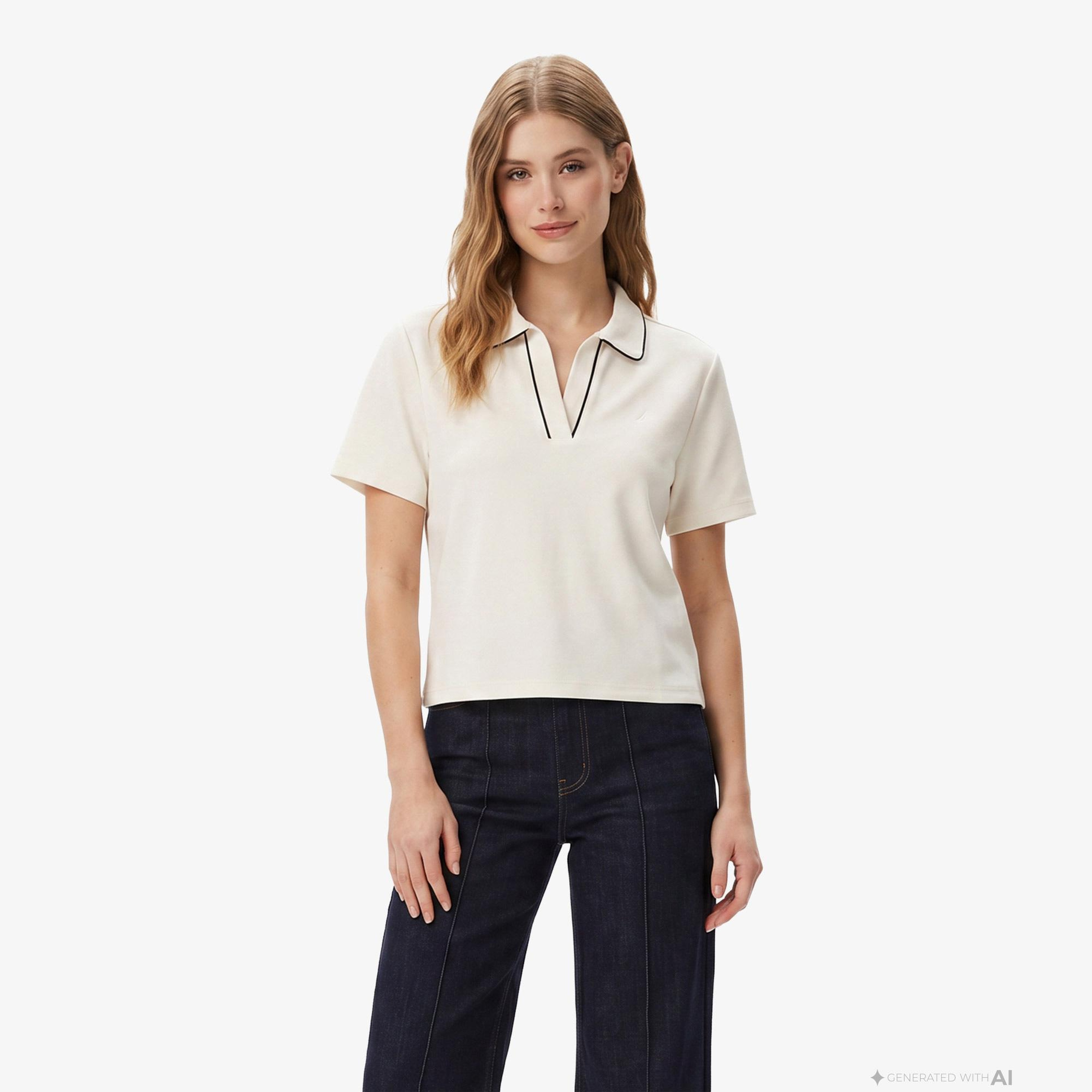 Nautica Kadın Krem Regular Fit Polo Yaka T-Shirt