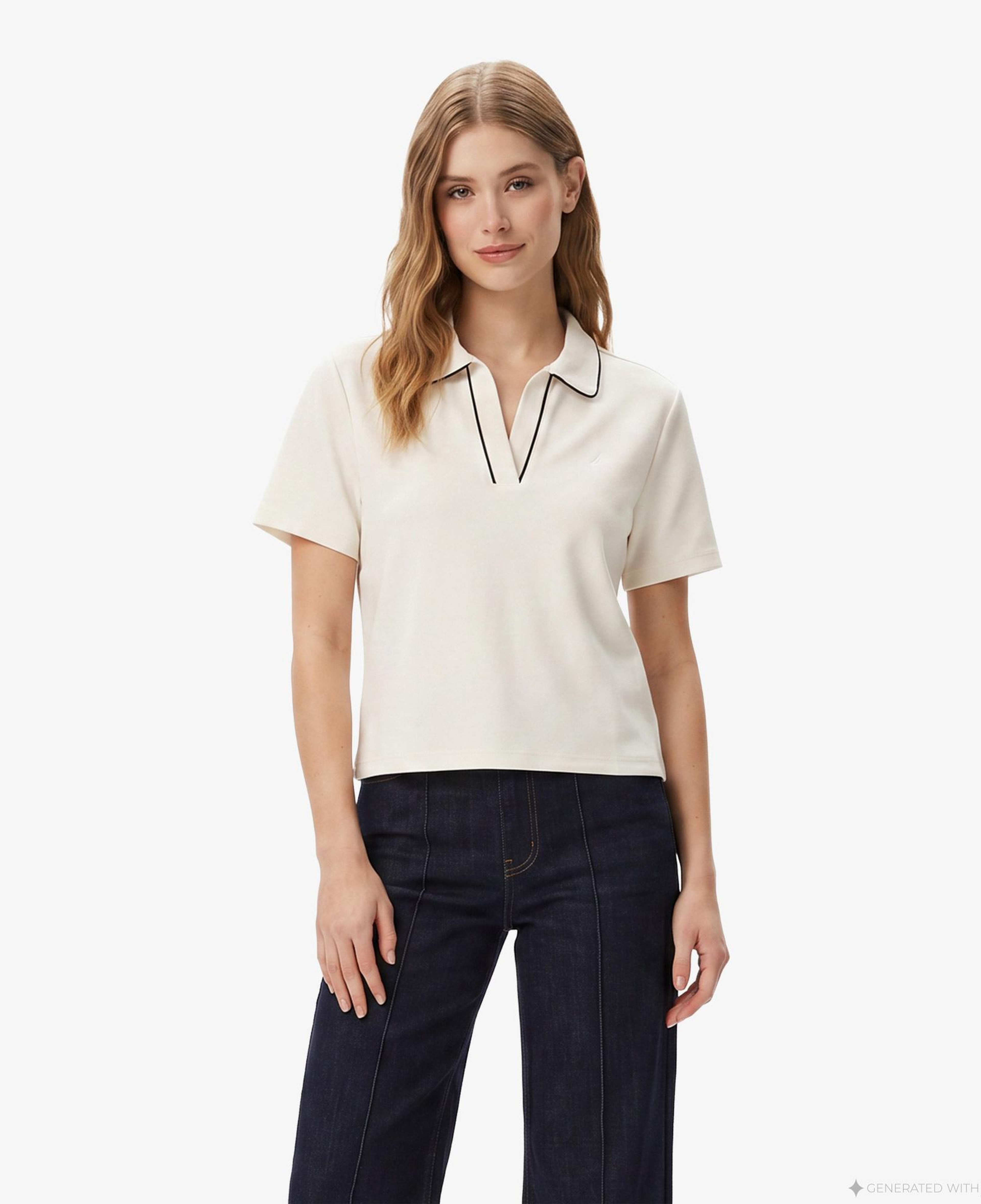 Nautica Kadın Krem Regular Fit Polo Yaka T-Shirt