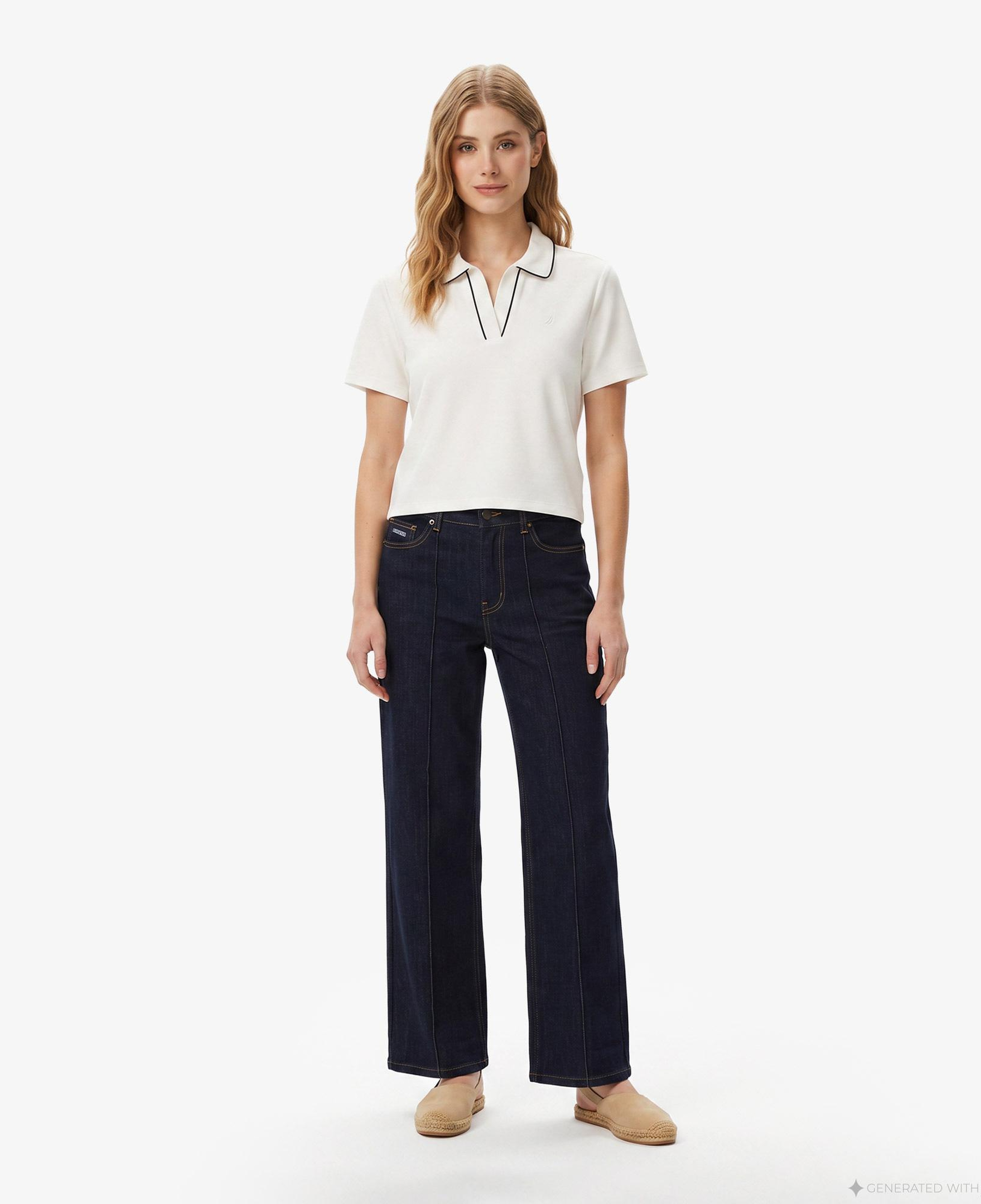 Nautica Kadın Krem Regular Fit Polo Yaka T-Shirt