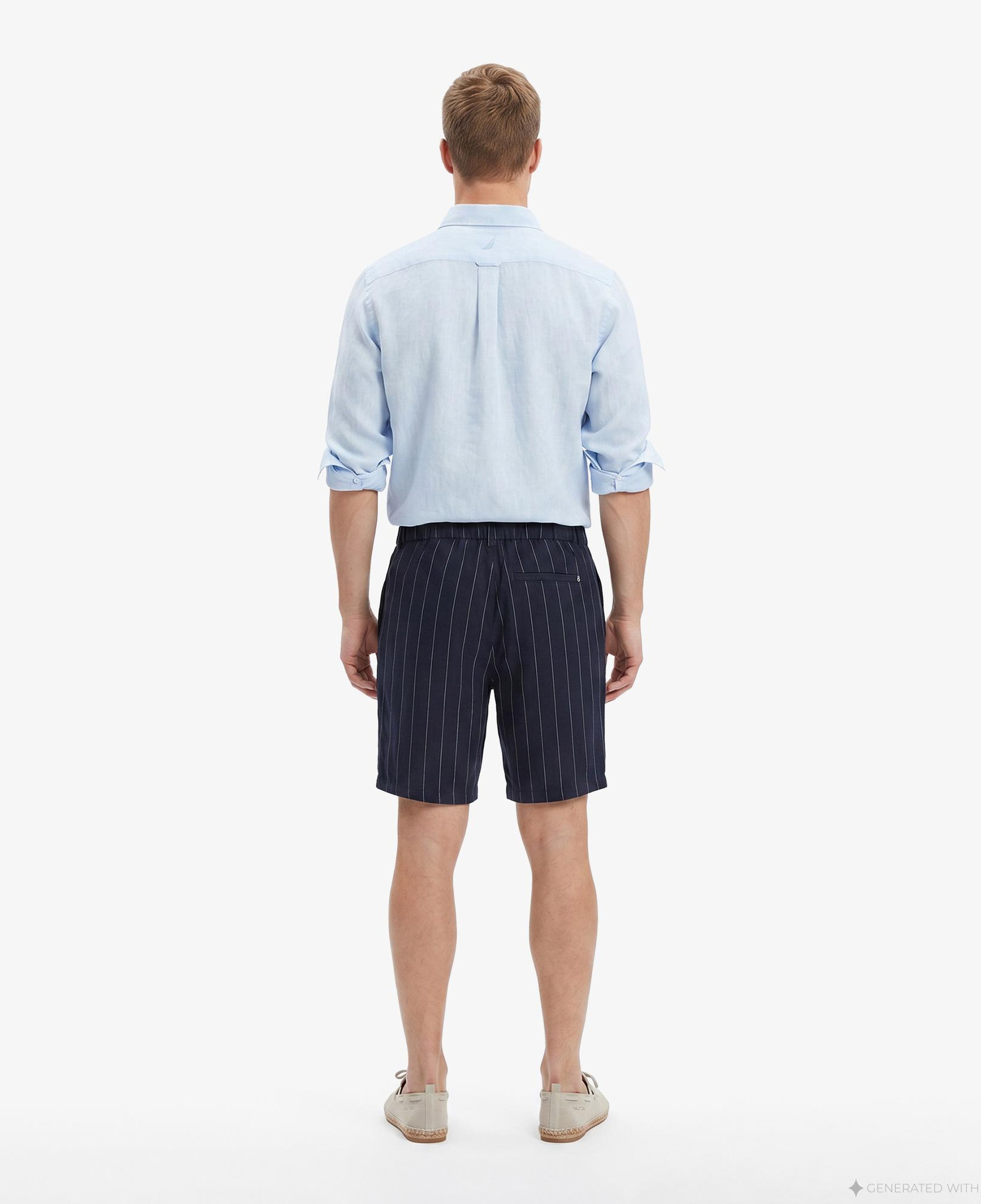 Nautica Erkek Lacivert Regular Fit Çizgili Keten Şort