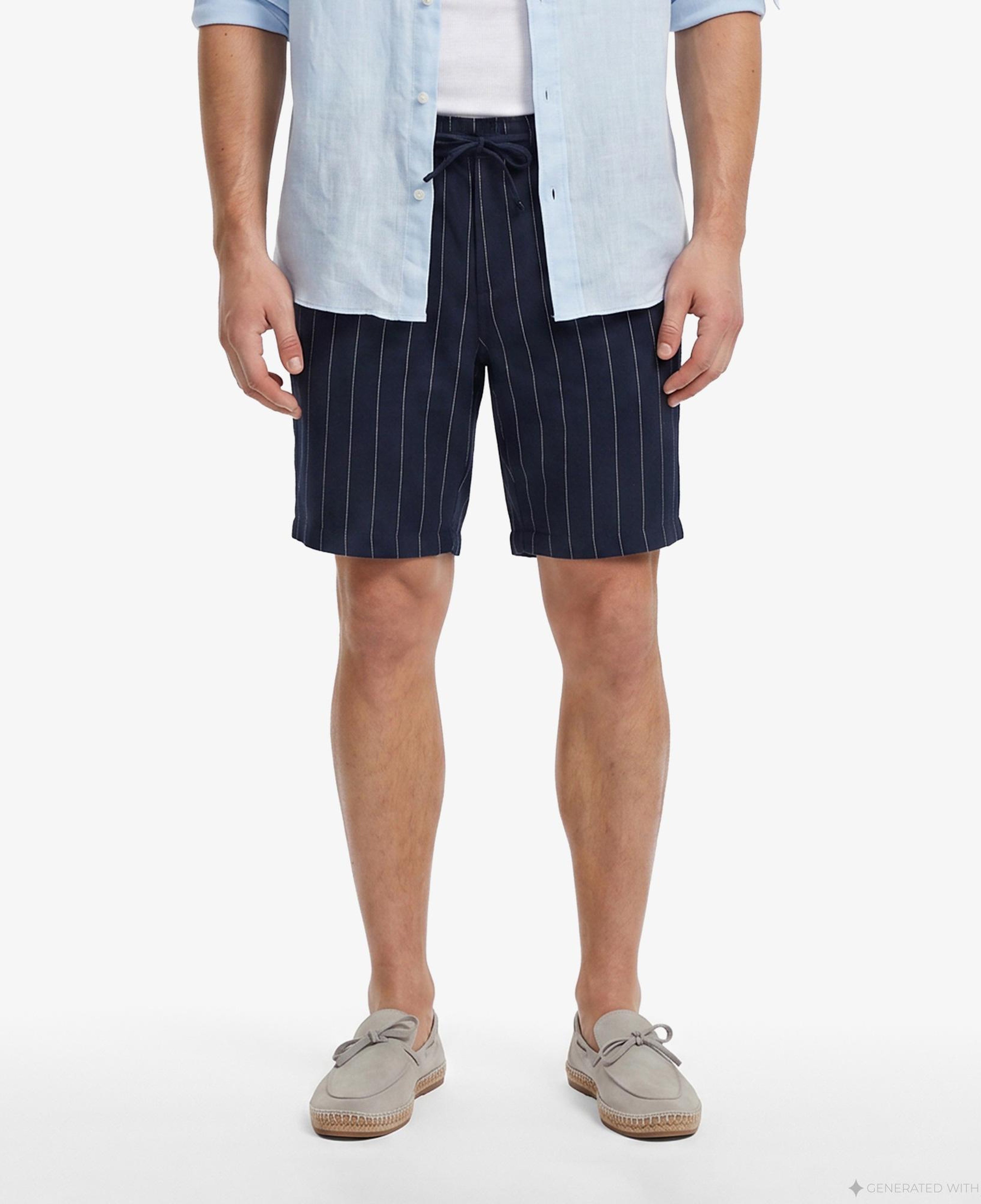 Nautica Erkek Lacivert Regular Fit Çizgili Keten Şort
