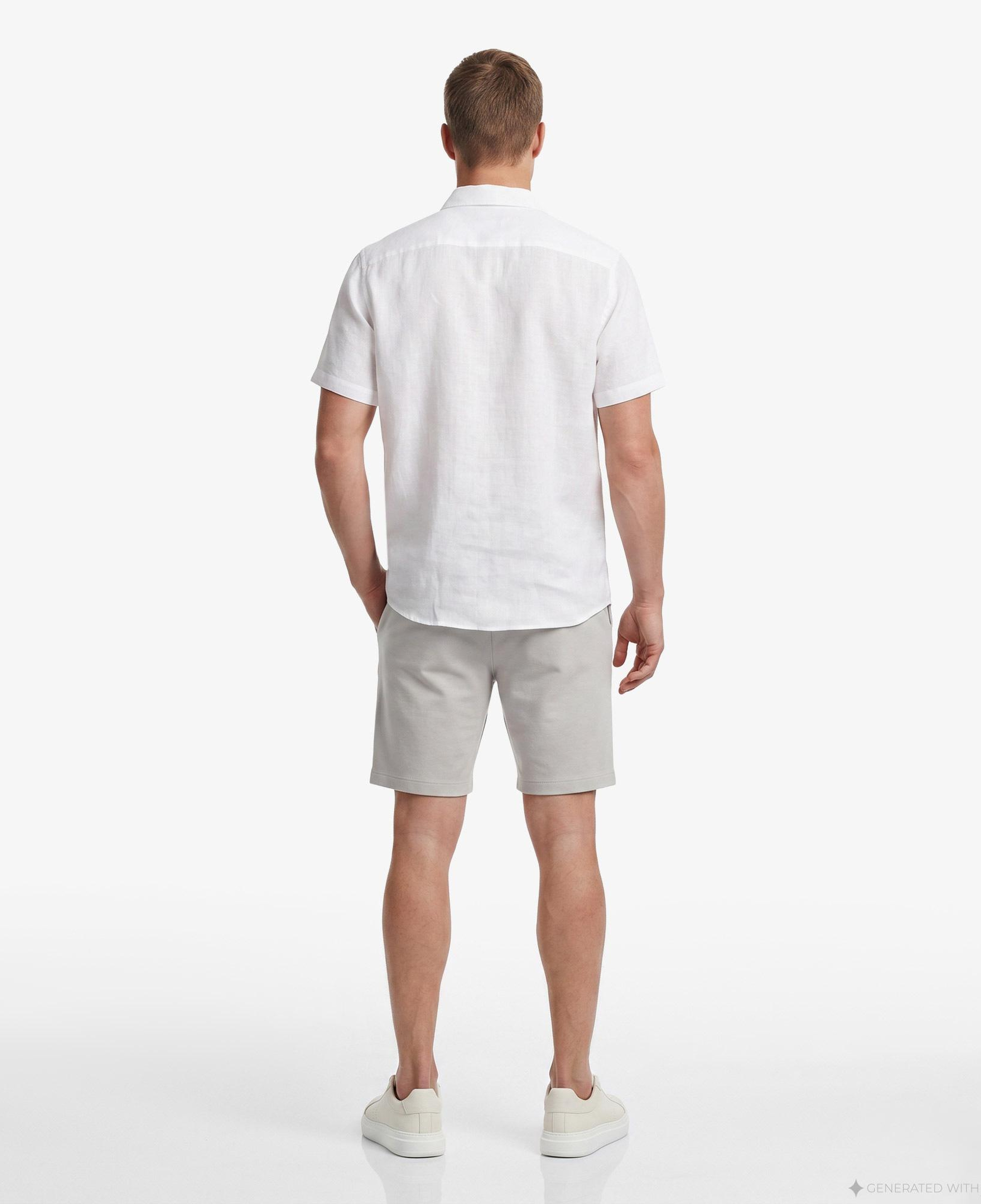 Nautica Erkek Beyaz Regular Fit Kısa Kollu Keten Gömlek