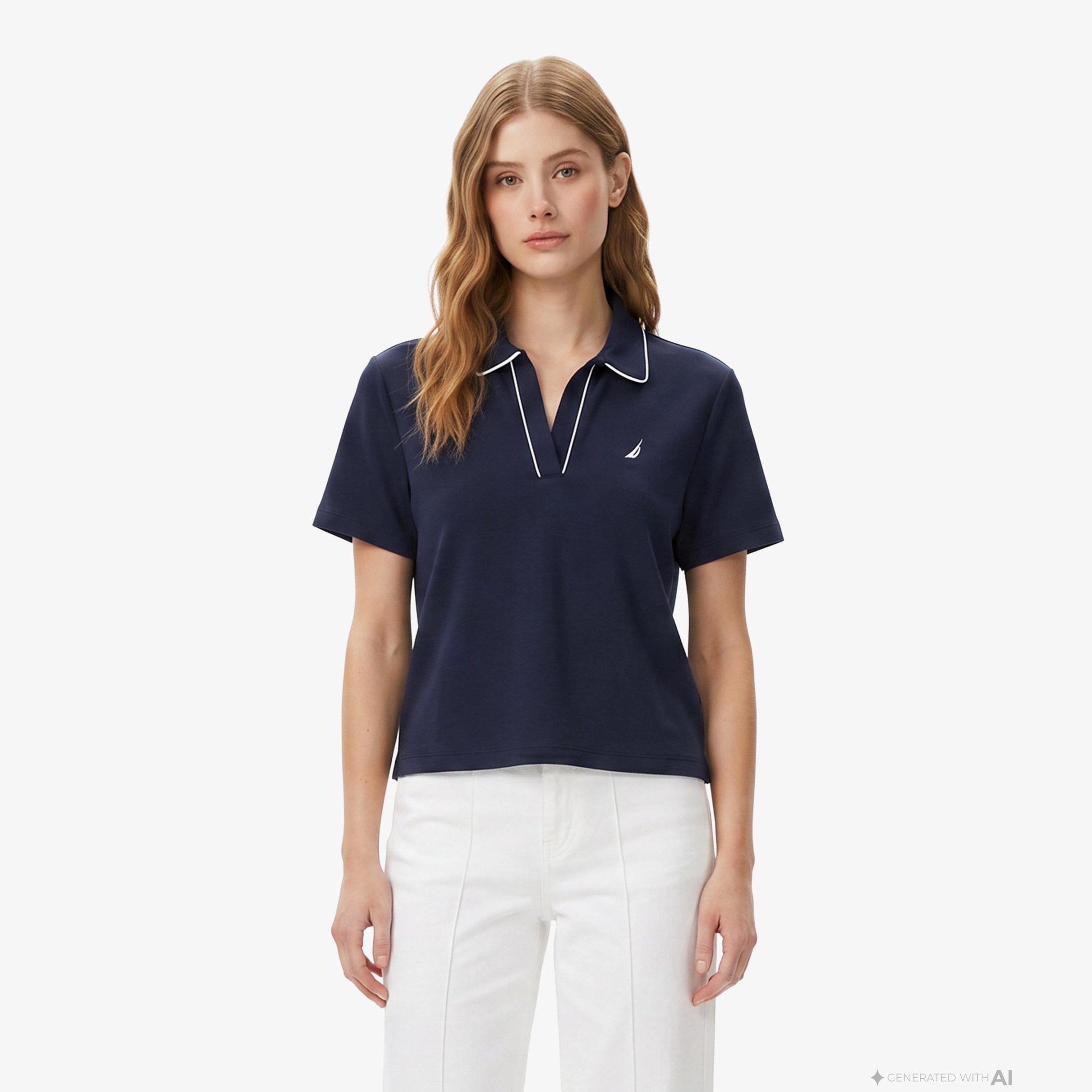 Nautica Kadın Lacivert Regular Fit Polo Yaka T-Shirt