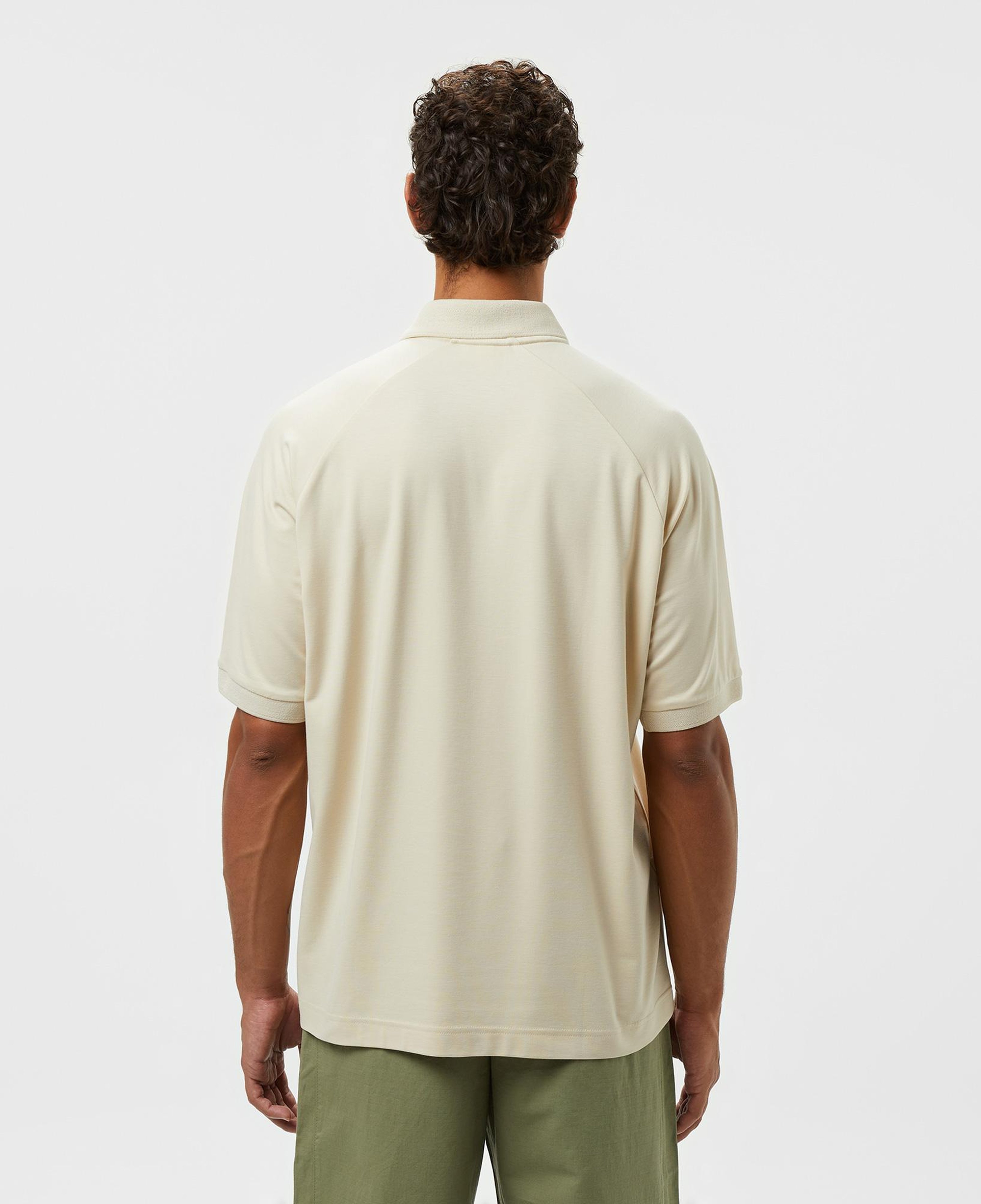 Erkek Oversize Fit Yarım Fermuarlı Bej Polo