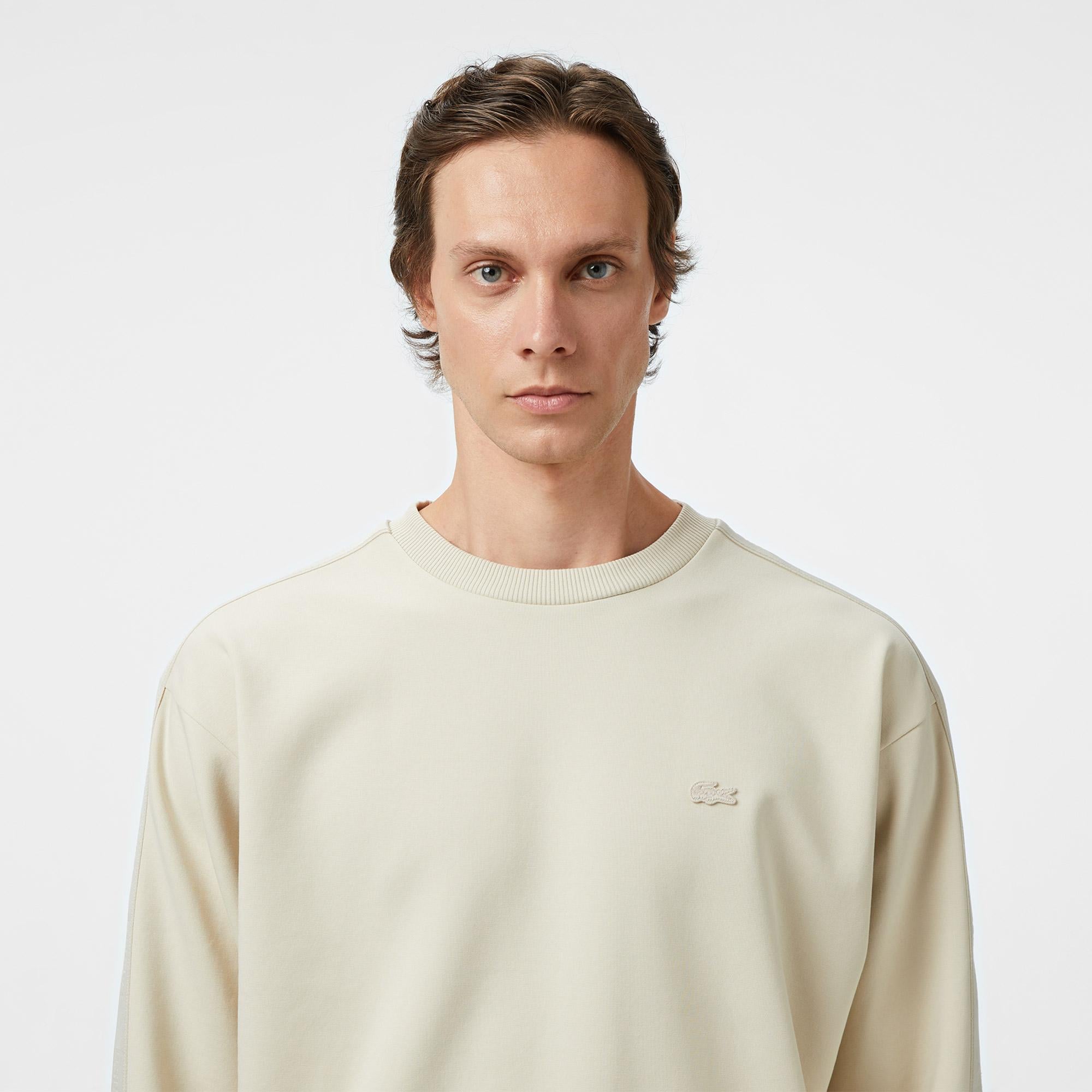 Lacoste Relaxed Fit Bisiklet Yaka Erkek Krem Sweatshirt