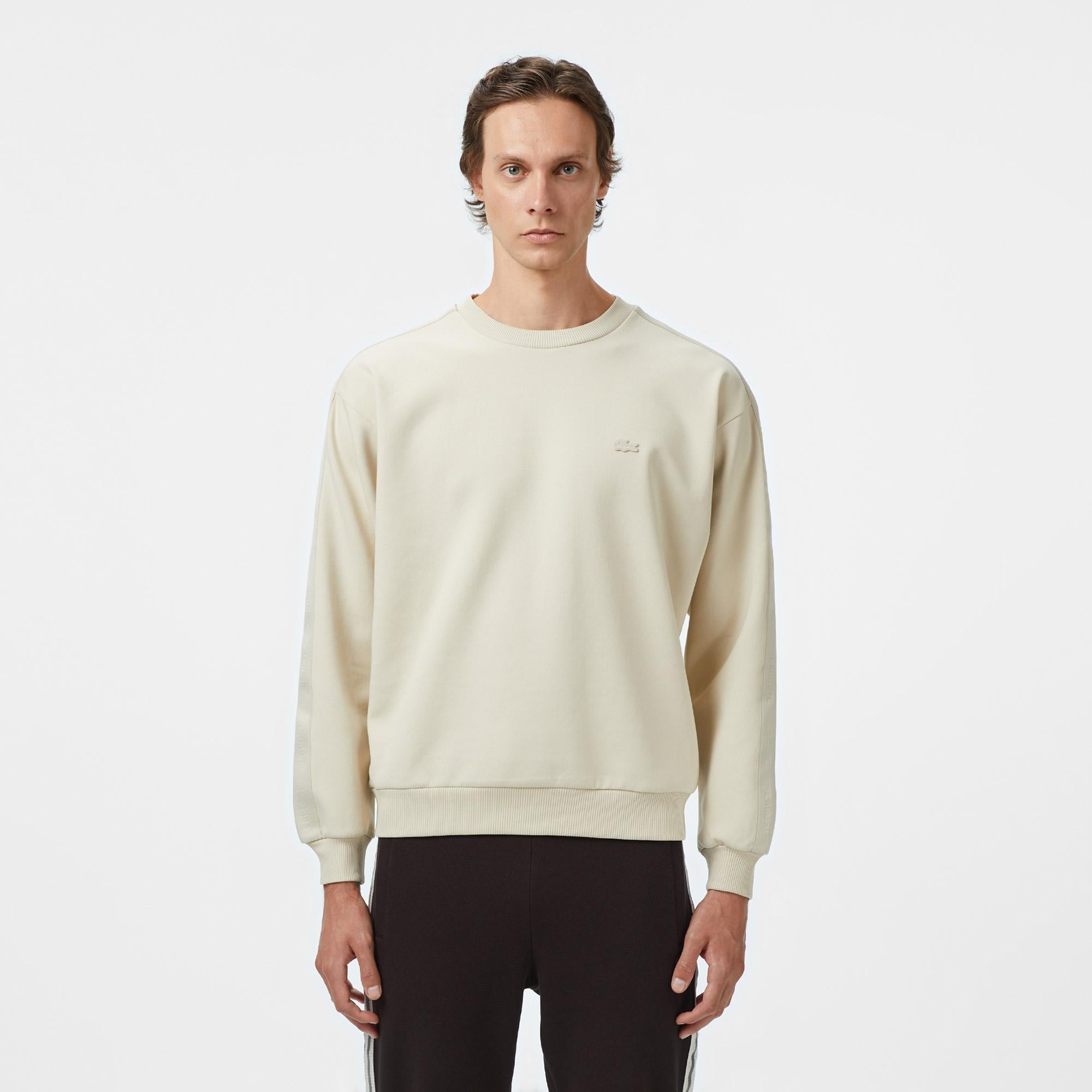 Lacoste Relaxed Fit Bisiklet Yaka Erkek Krem Sweatshirt