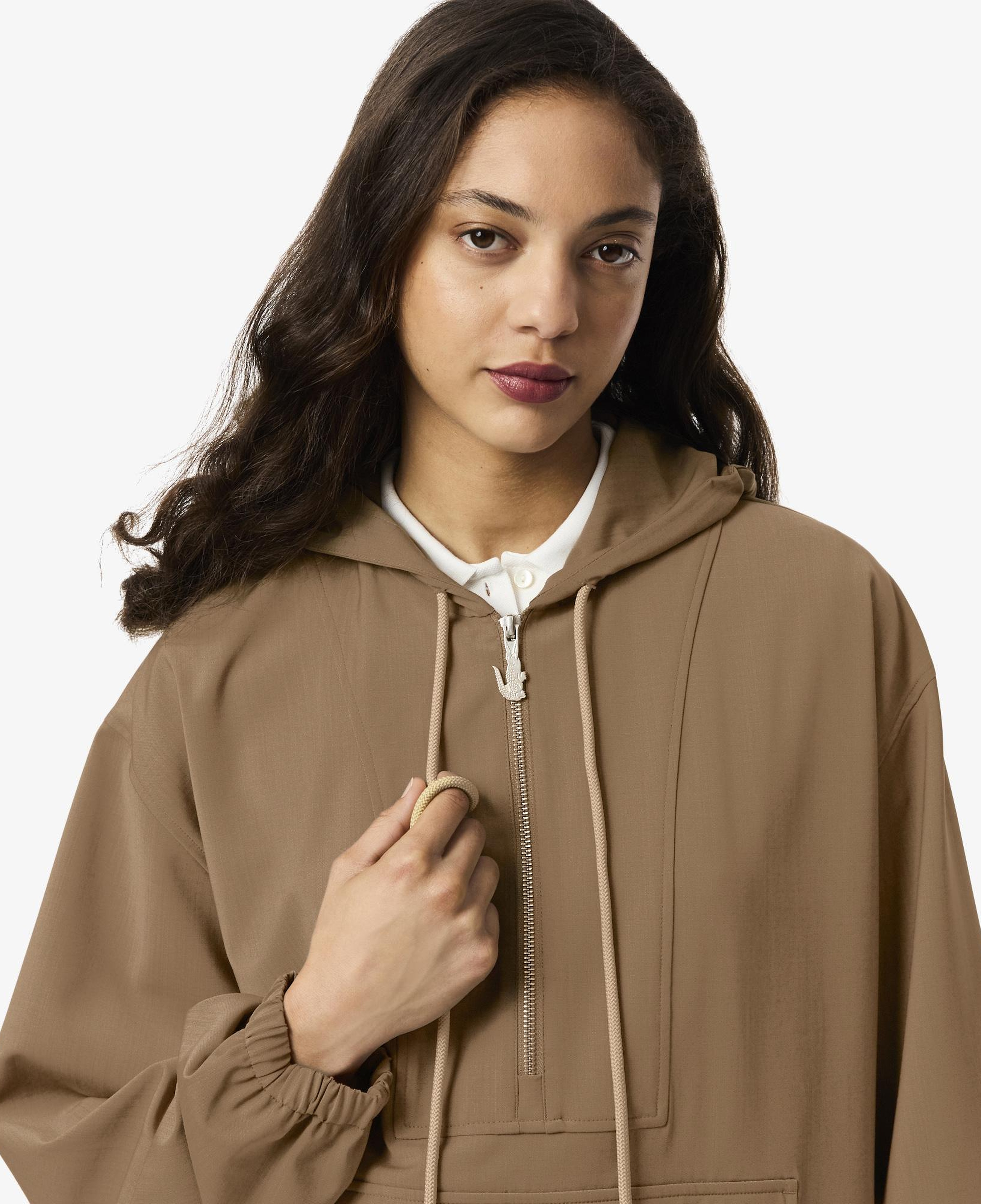 Kadın Oversize Fit Yarım Fermuarlı Kahverengi Ceket