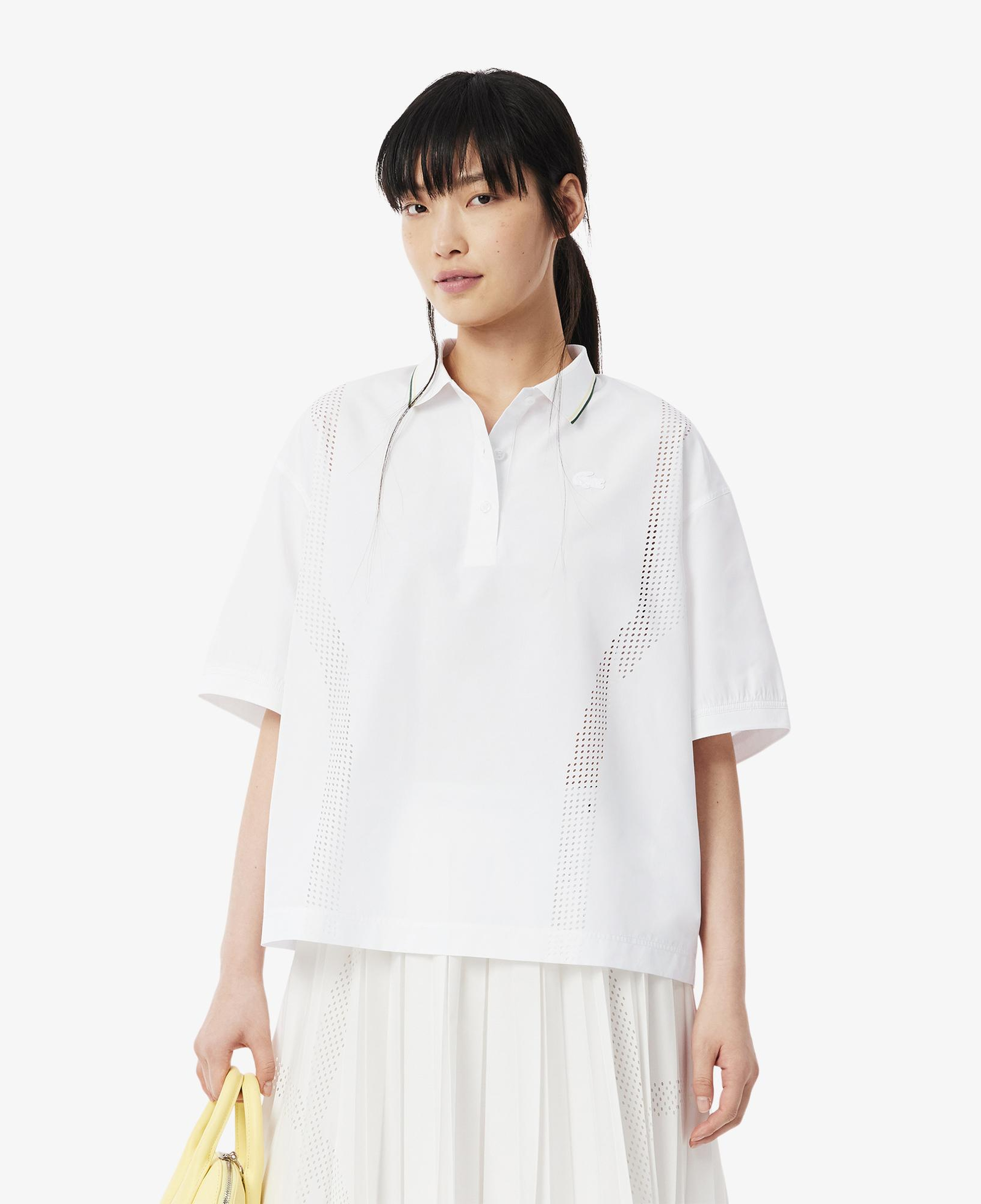 Kadın Oversize Fit Kısa Kollu Beyaz Polo
