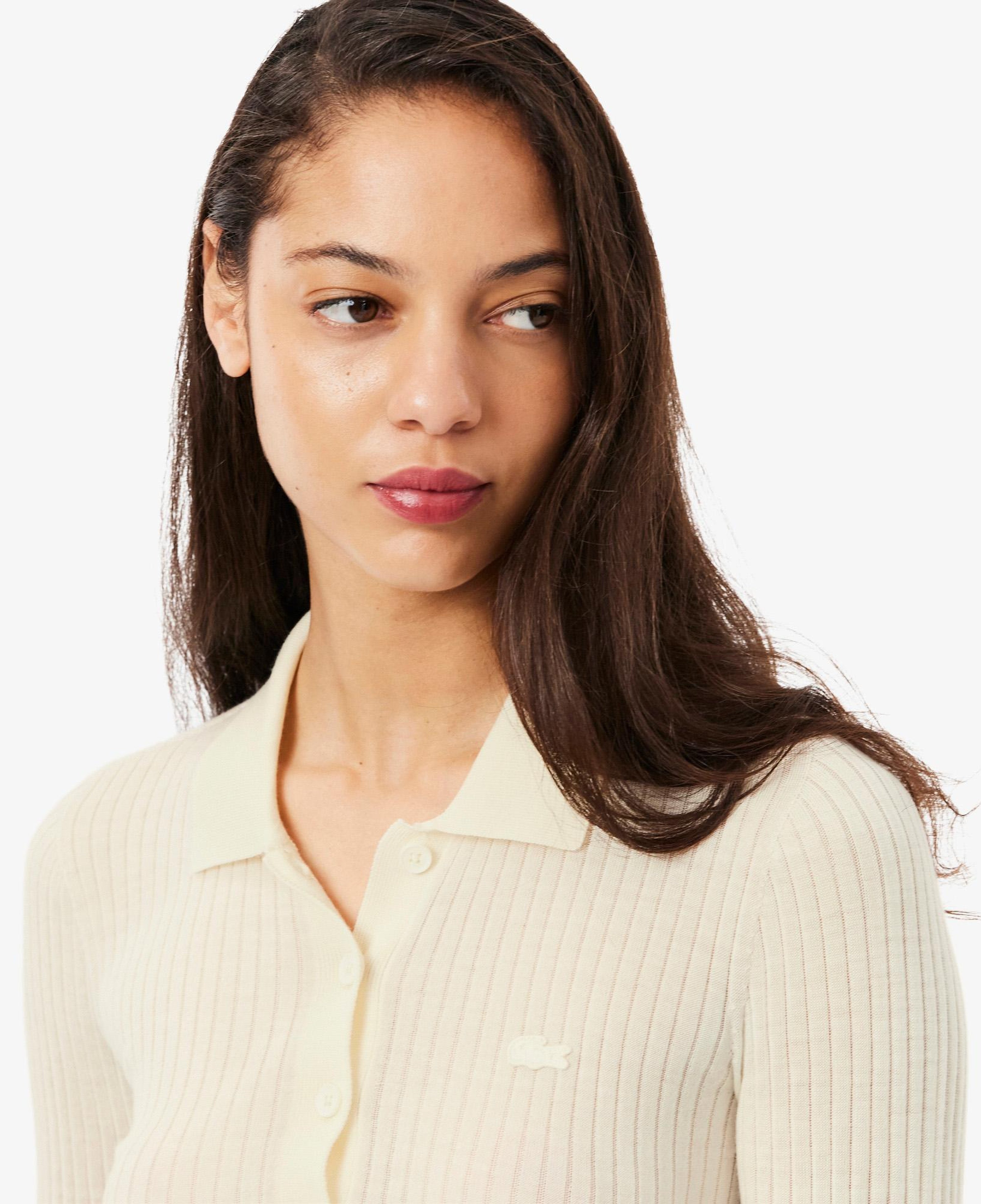 Lacoste Kadın Regular Fit Polo Yaka Krem Kazak