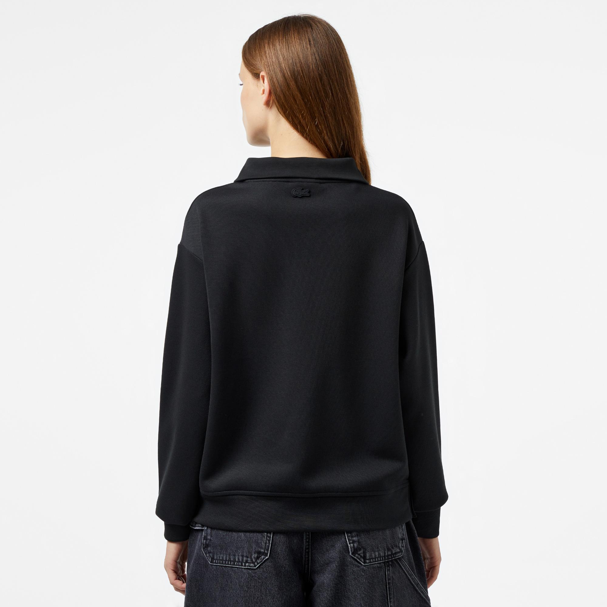 Kadın Regular Fit Fermuarlı Dik Yaka Siyah Sweatshirt