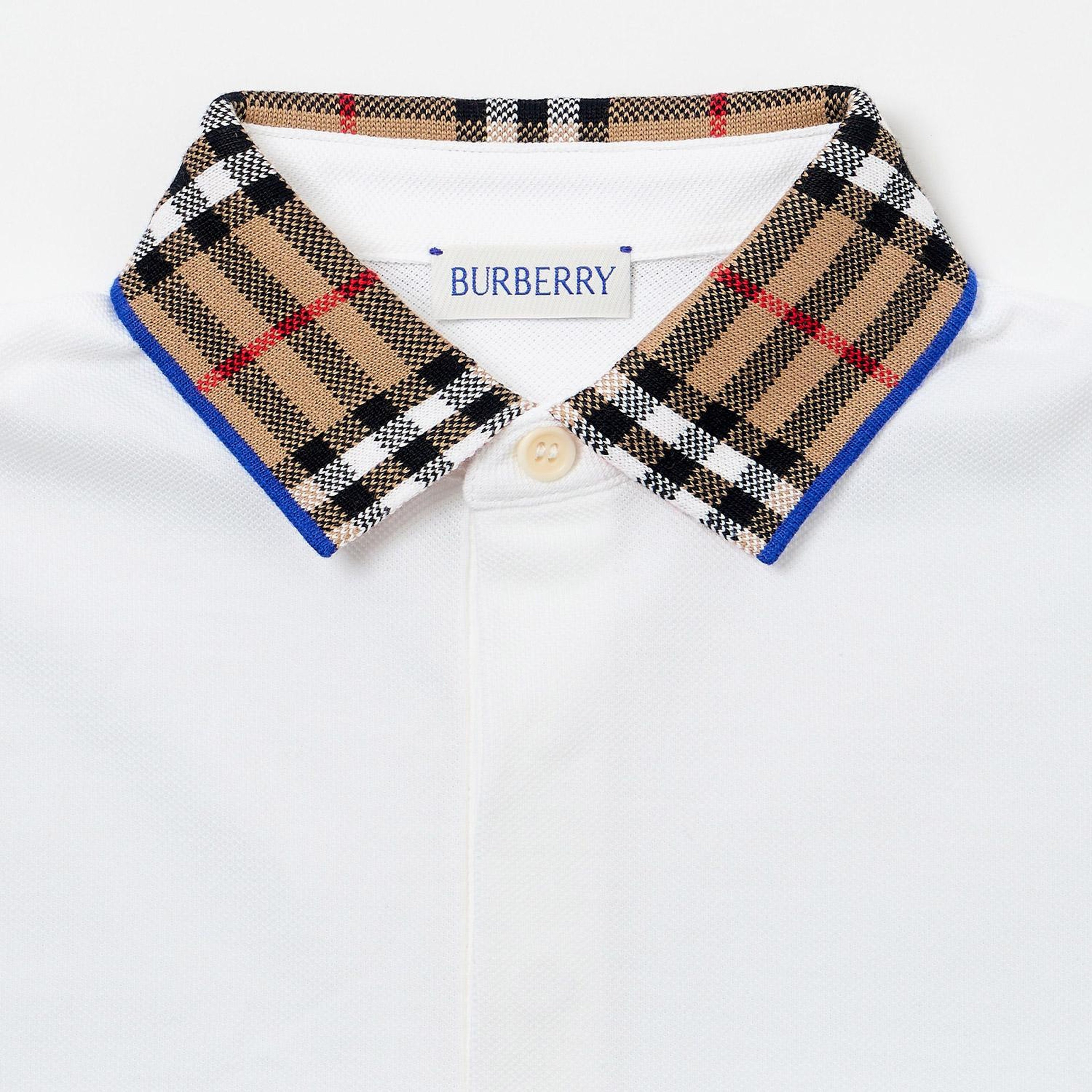 Burberry Check Yaka Detaylı Pamuklu Çocuk Beyaz Polo