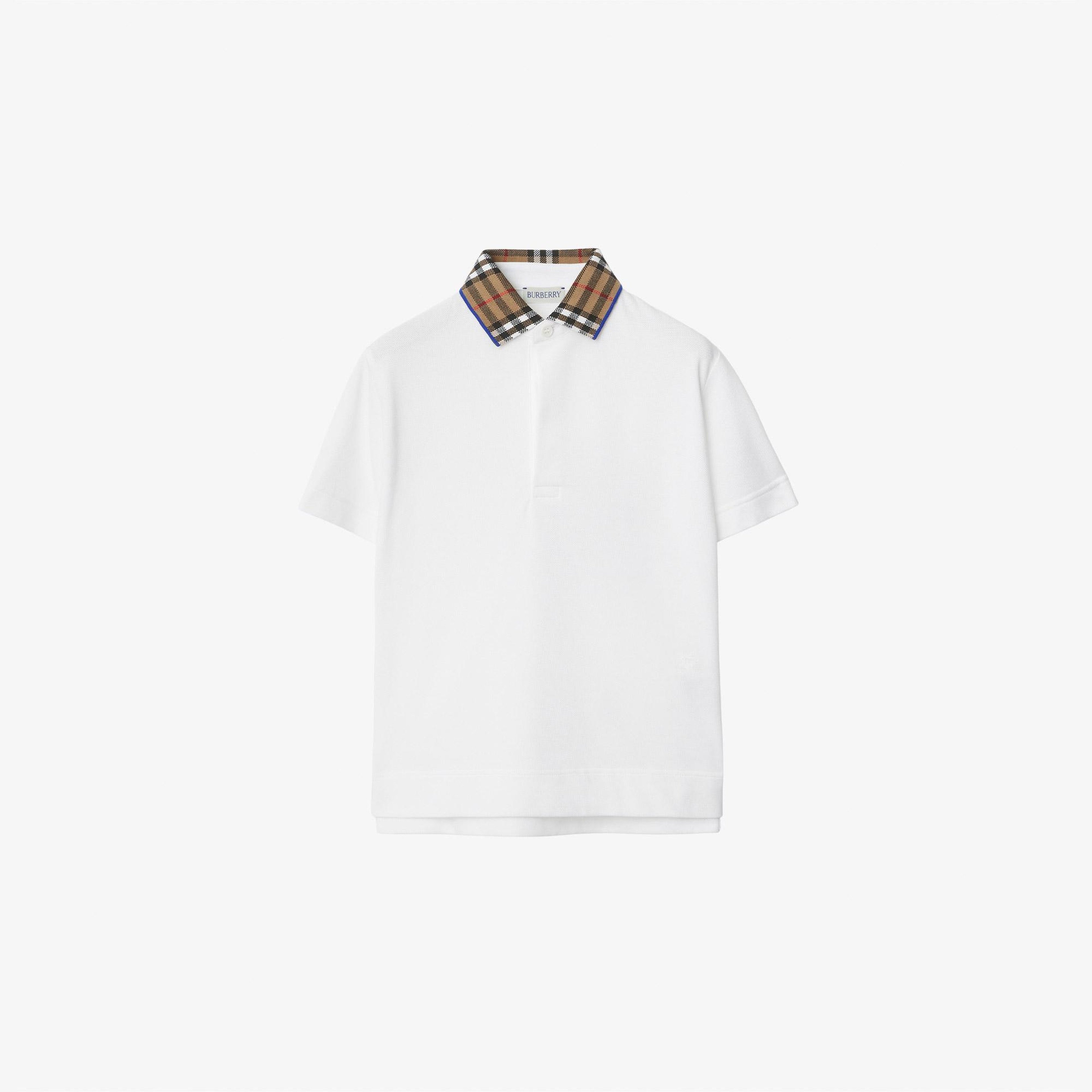 Burberry Check Yaka Detaylı Pamuklu Çocuk Beyaz Polo