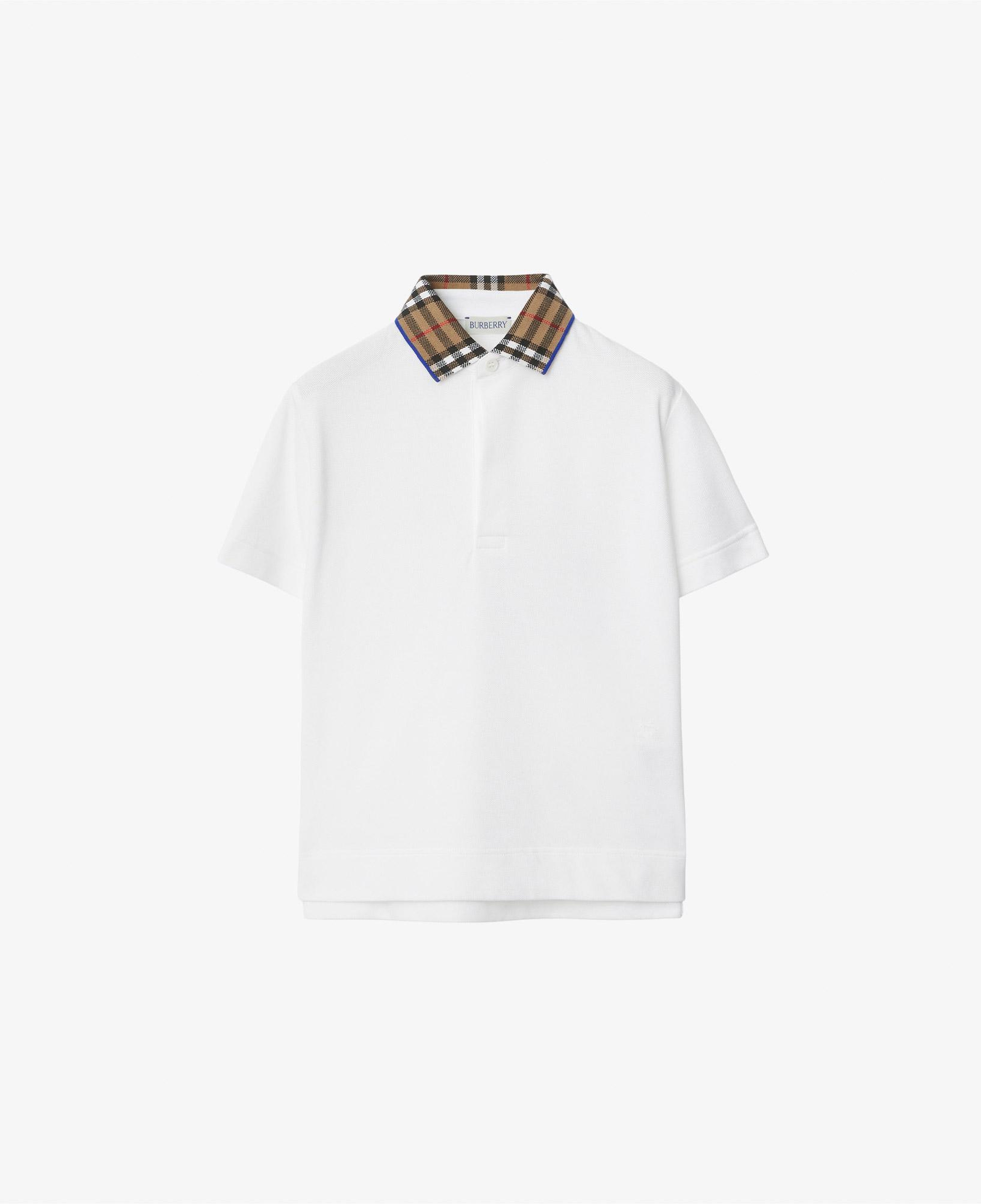 Burberry Check Yaka Detaylı Pamuklu Çocuk Beyaz Polo