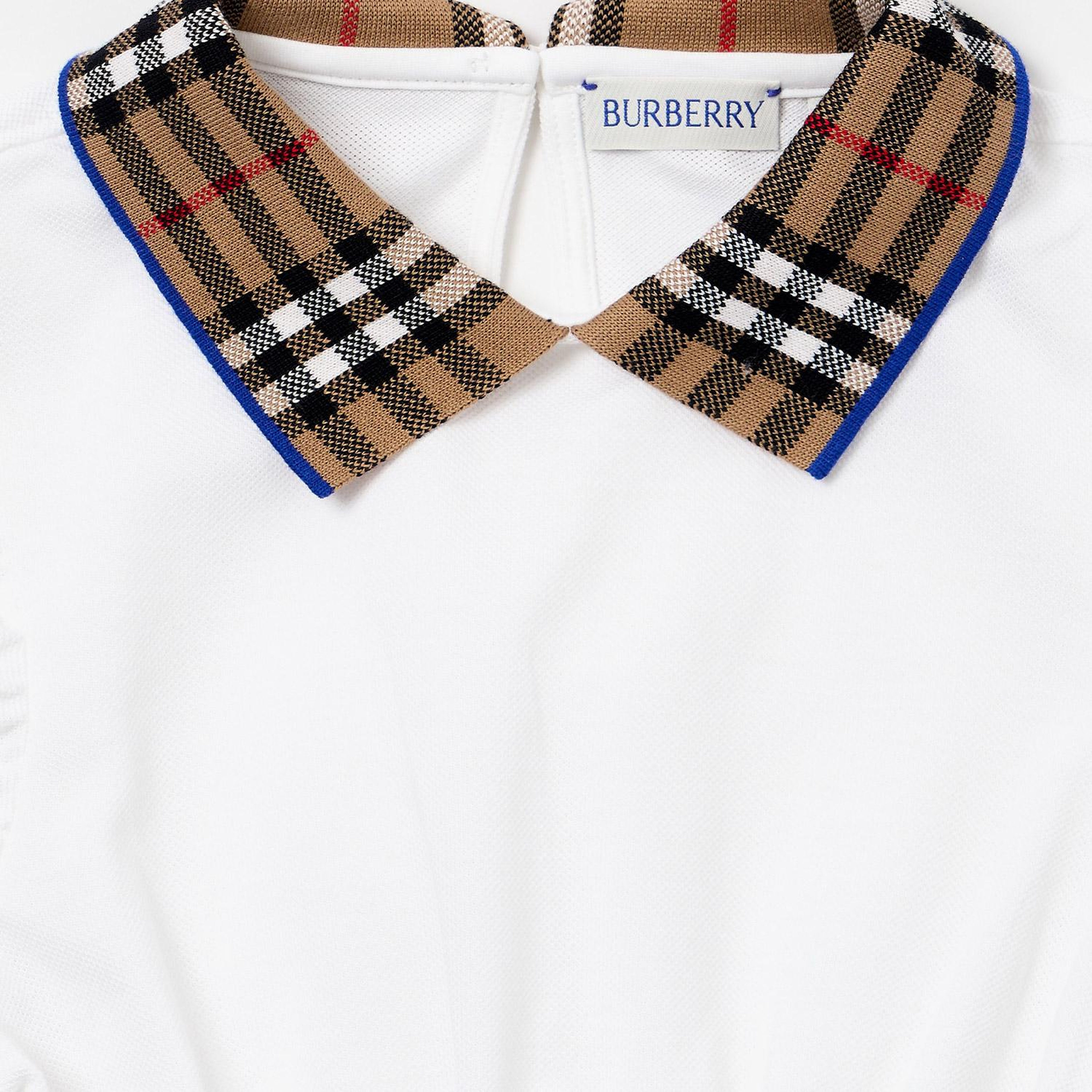 Burberry Check Collar Pamuklu Çocuk Beyaz Elbise