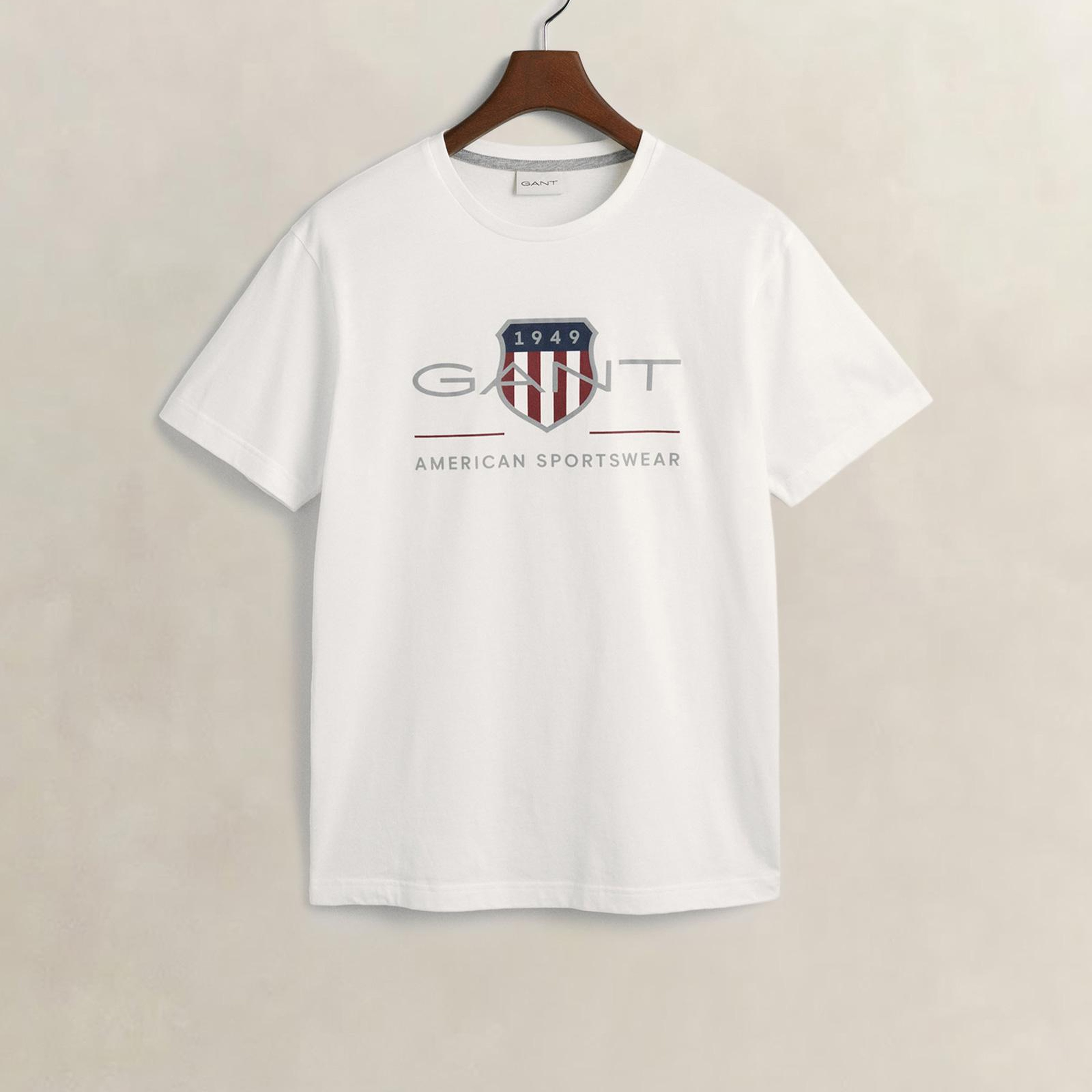 GANT Erkek Beyaz Regular Fit Bisiklet Yaka Logolu T-Shirt