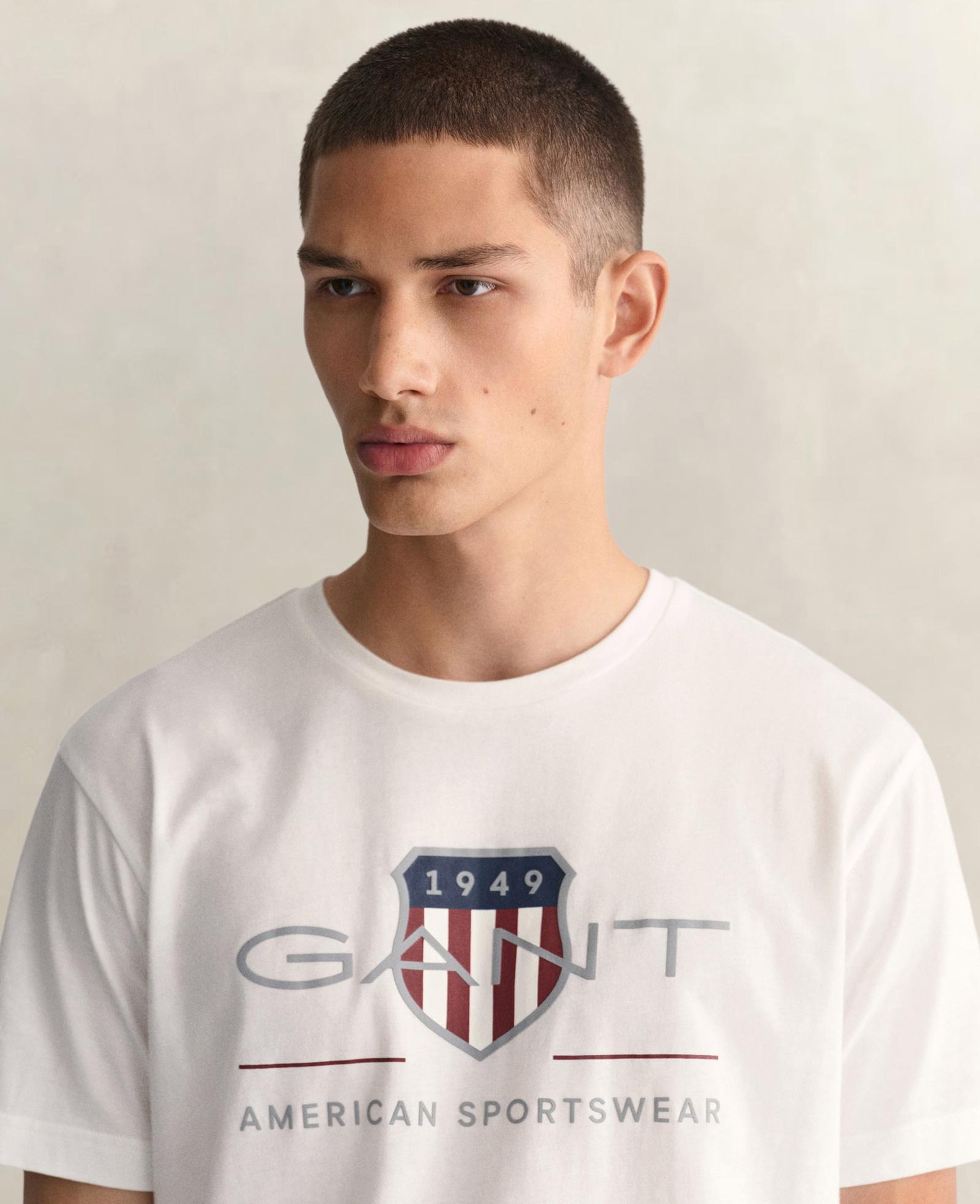 GANT Erkek Beyaz Regular Fit Bisiklet Yaka Logolu T-Shirt