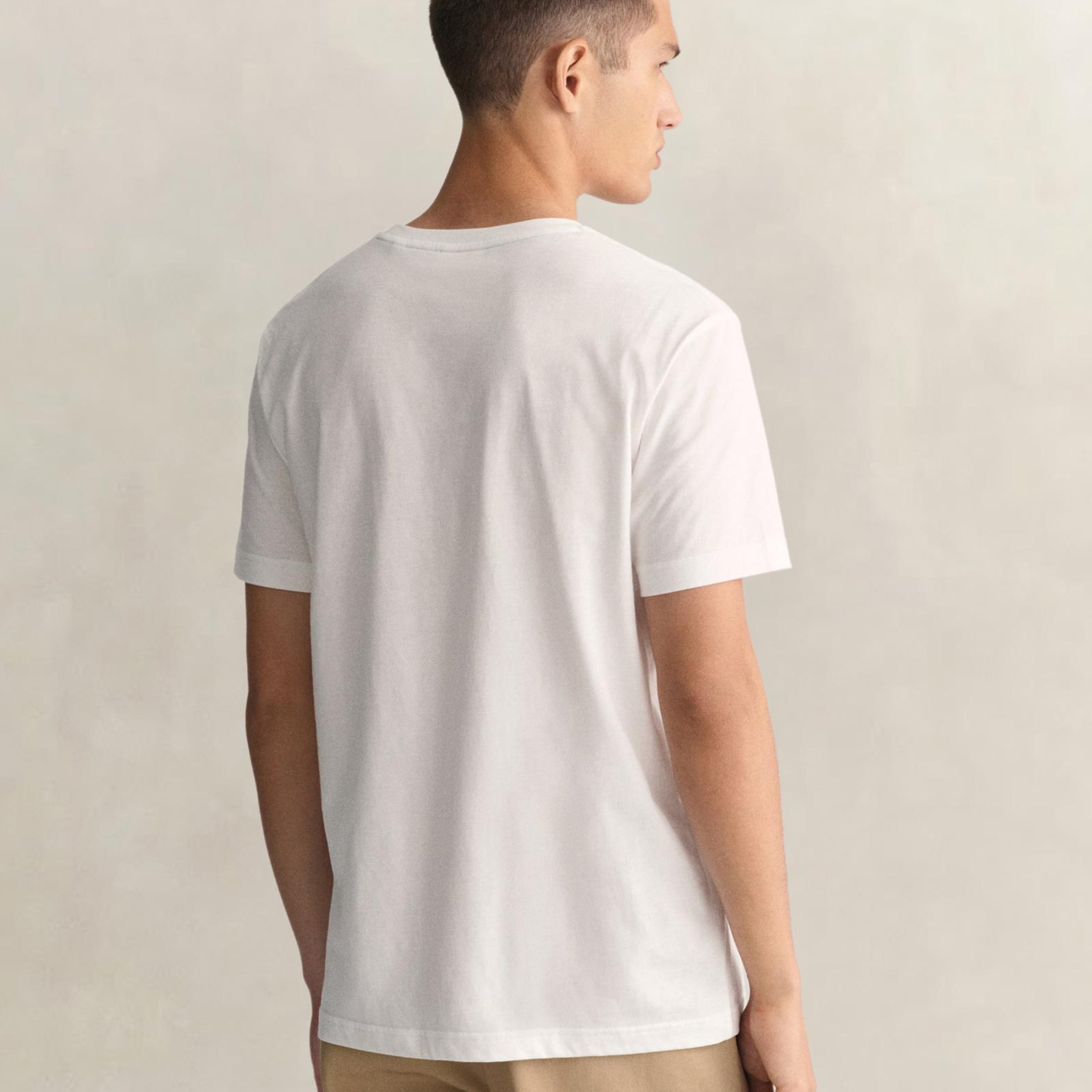 GANT Erkek Beyaz Regular Fit Bisiklet Yaka Logolu T-Shirt