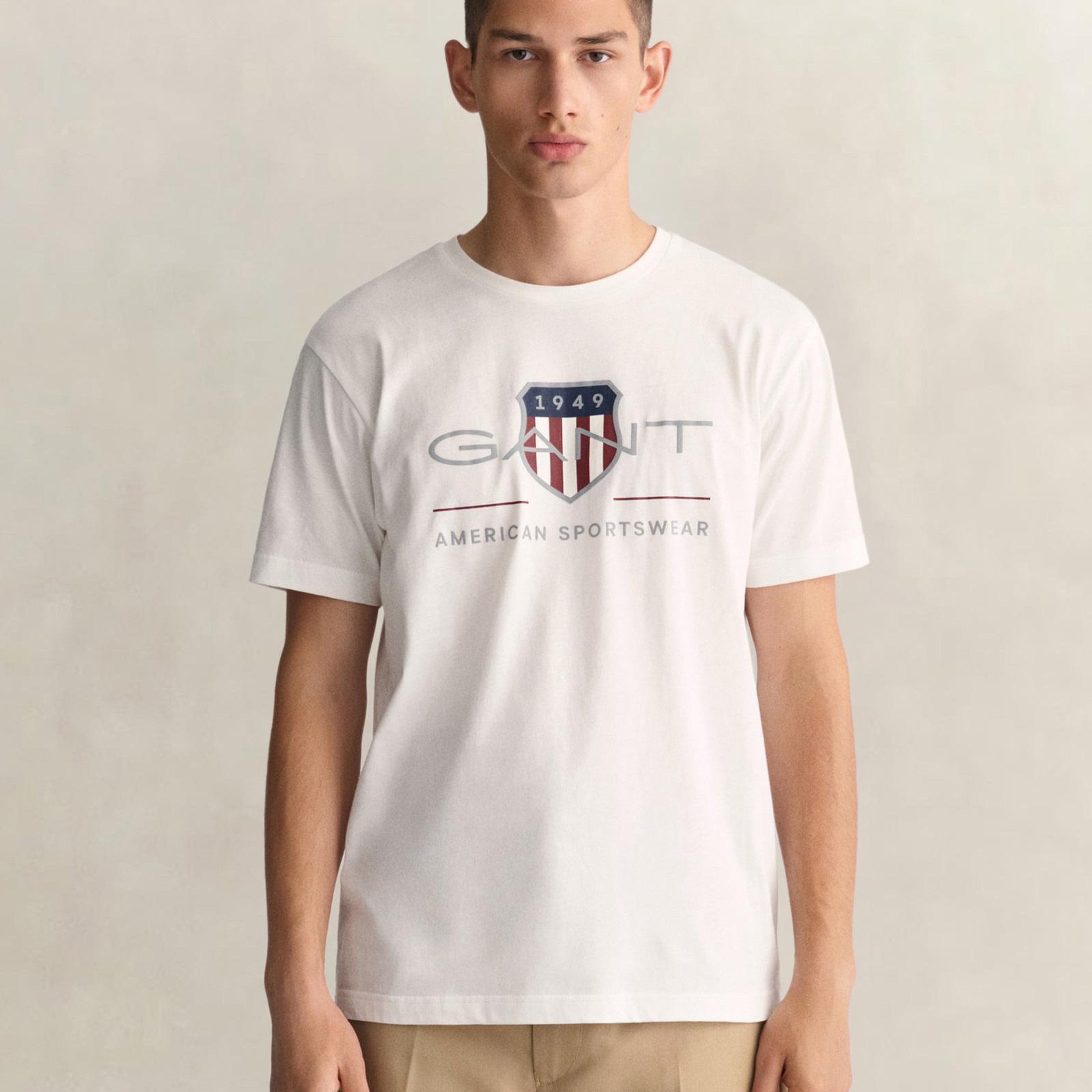 GANT Erkek Beyaz Regular Fit Bisiklet Yaka Logolu T-Shirt