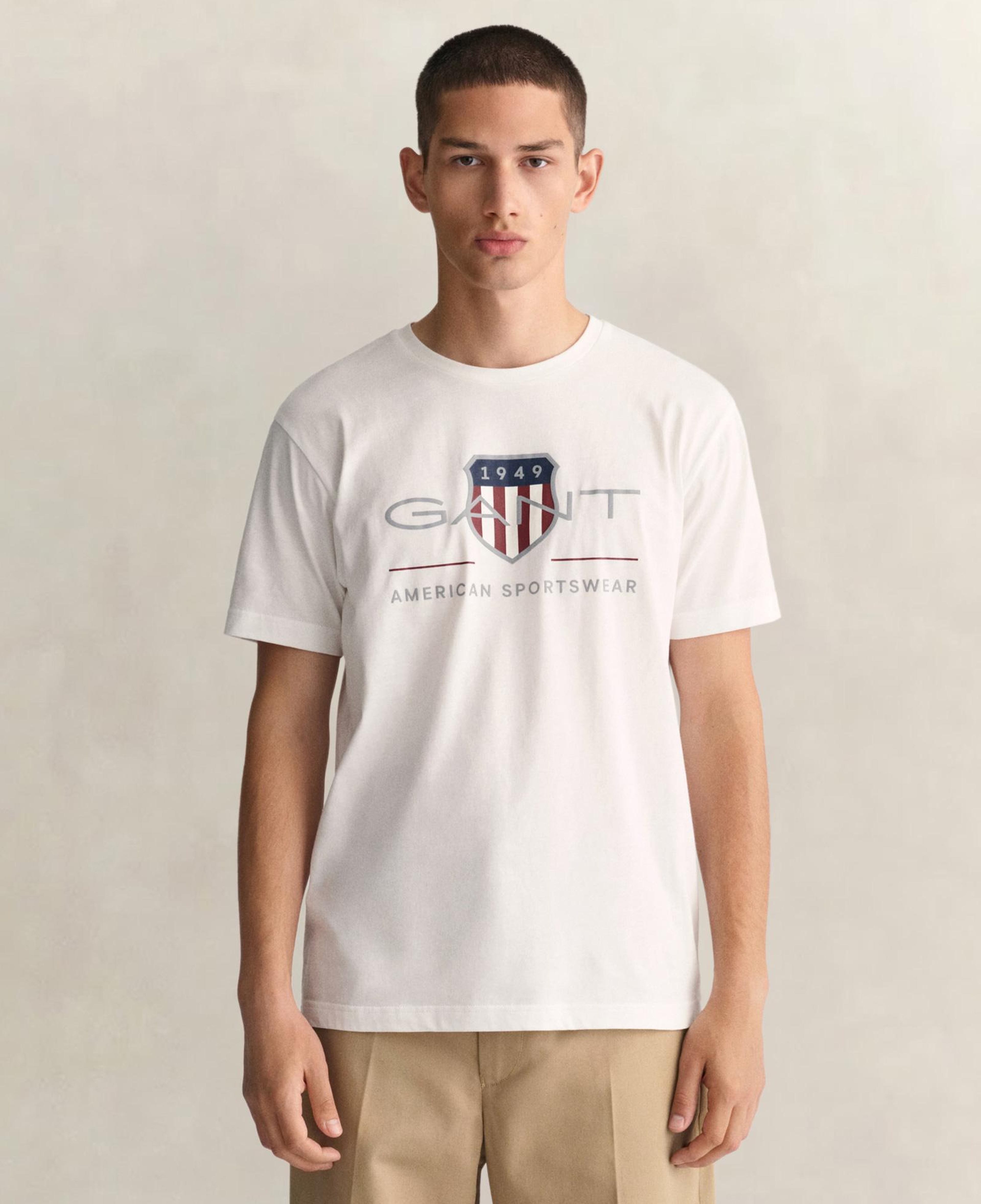 GANT Erkek Beyaz Regular Fit Bisiklet Yaka Logolu T-Shirt
