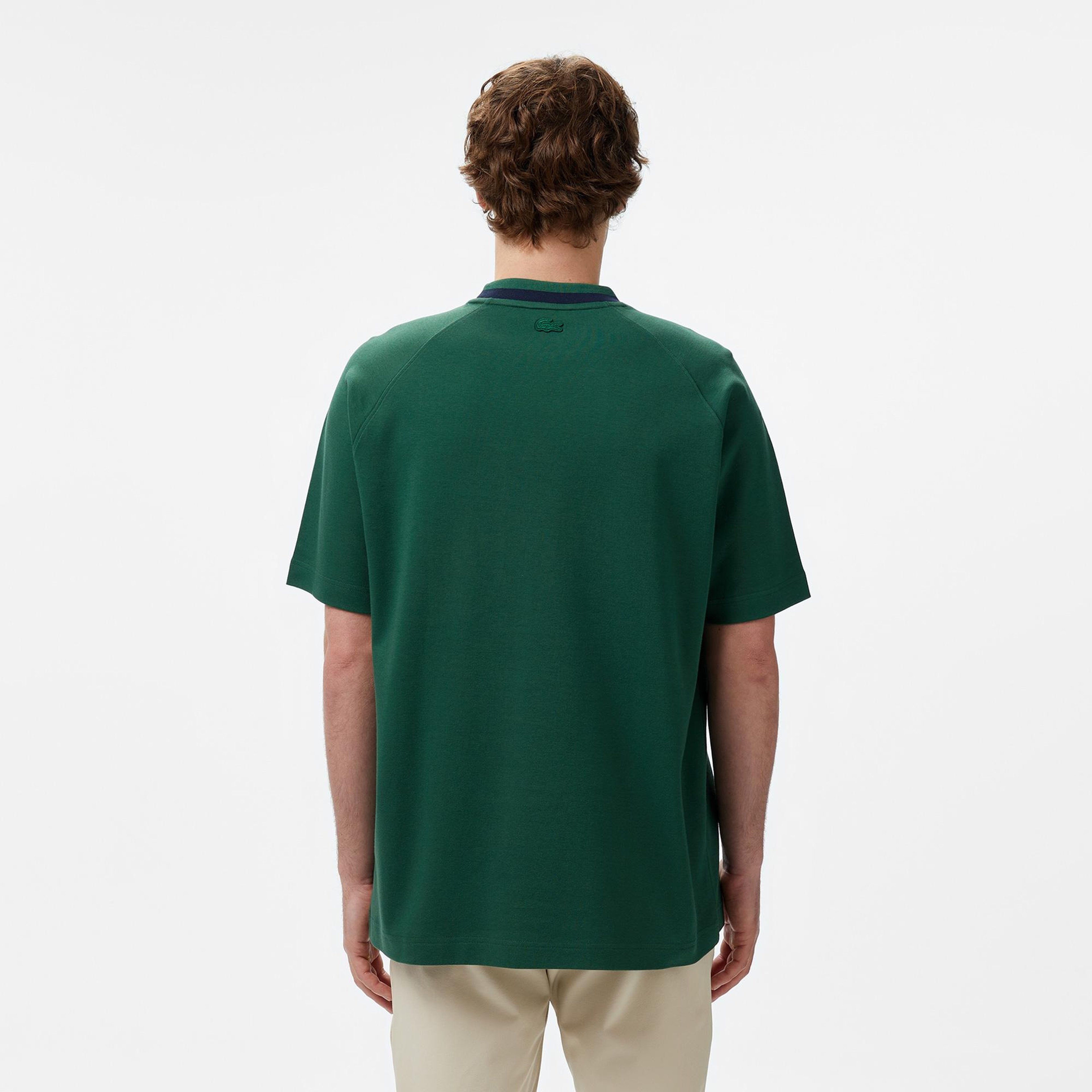 Erkek Bisiklet Yaka Koyu Yeşil Cepli Modal Karışımlı T-Shirt
