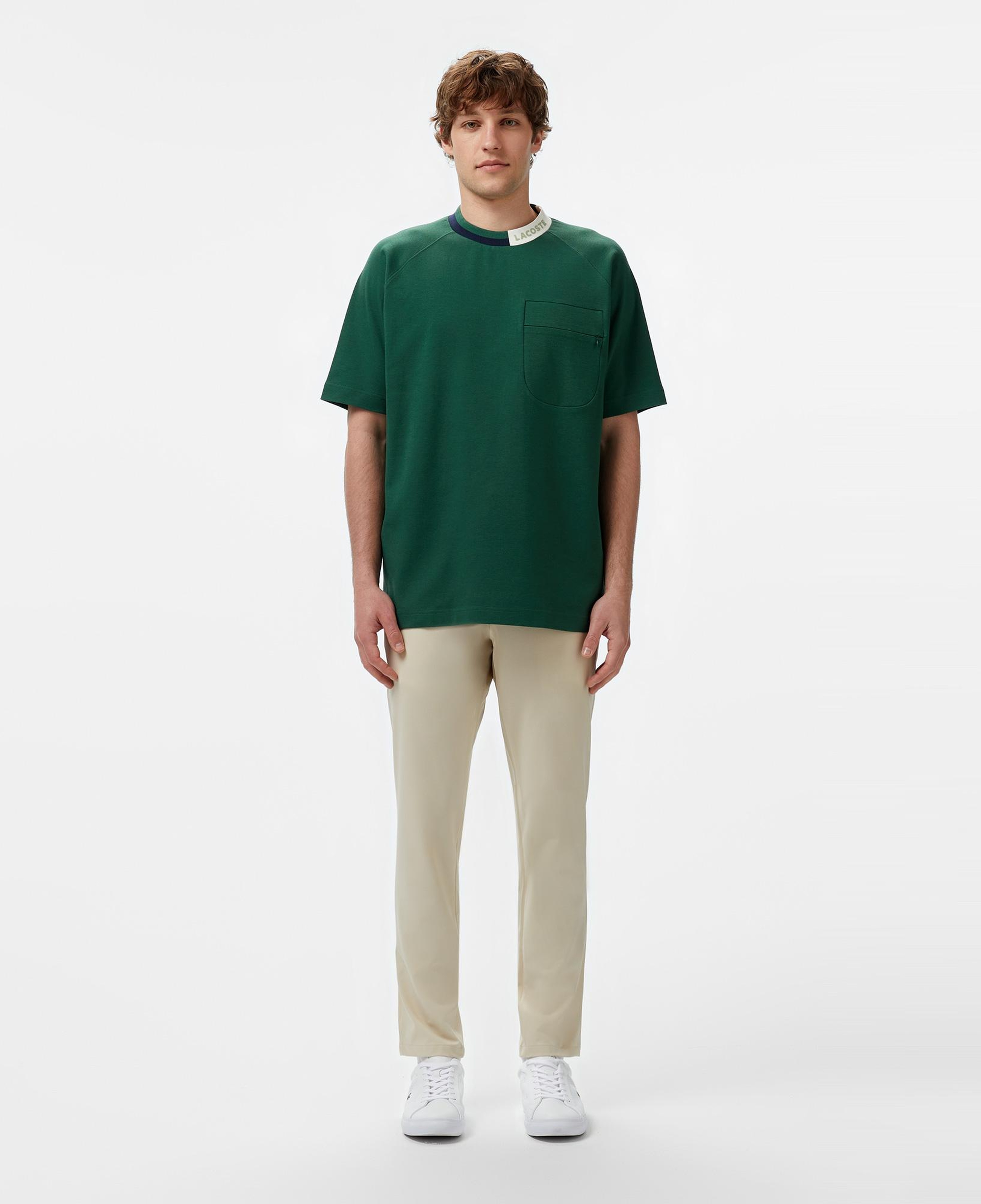 Erkek Bisiklet Yaka Koyu Yeşil Cepli Modal Karışımlı T-Shirt