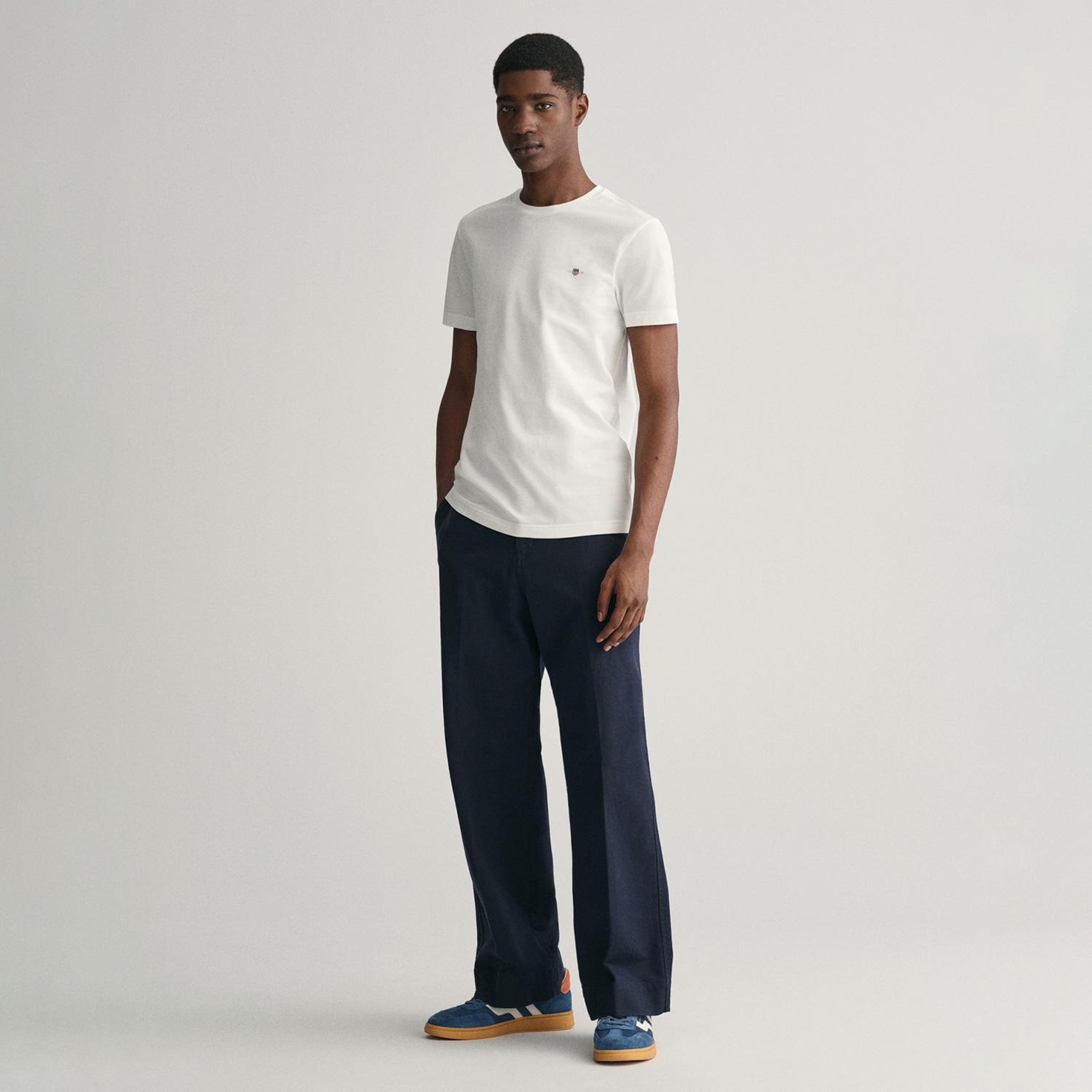 GANT Erkek Beyaz Slim Fit Bisiklet Yaka T-Shirt