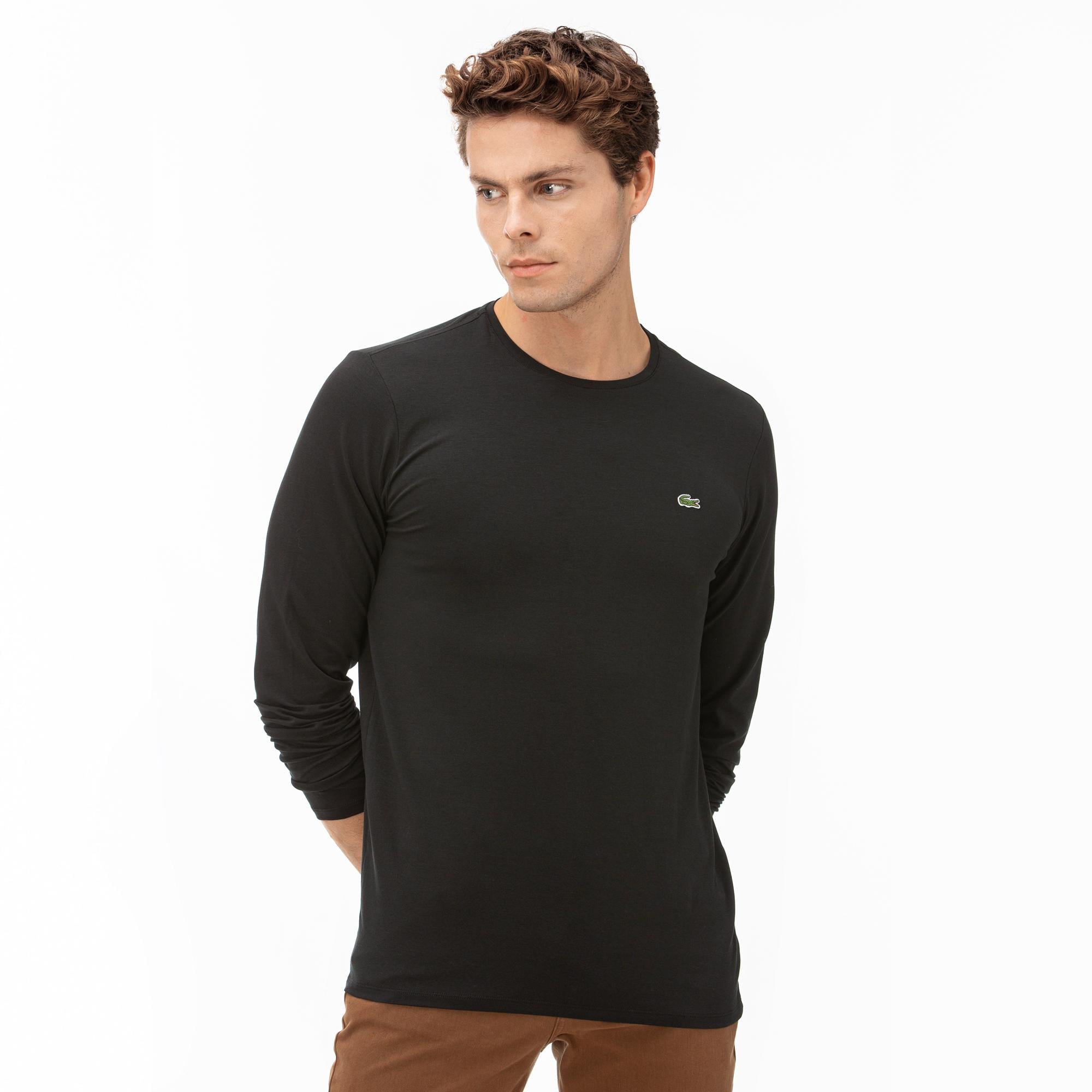 Lacoste Erkek Regular Fit Uzun Kollu Bisiklet Yaka Siyah T-Shirt