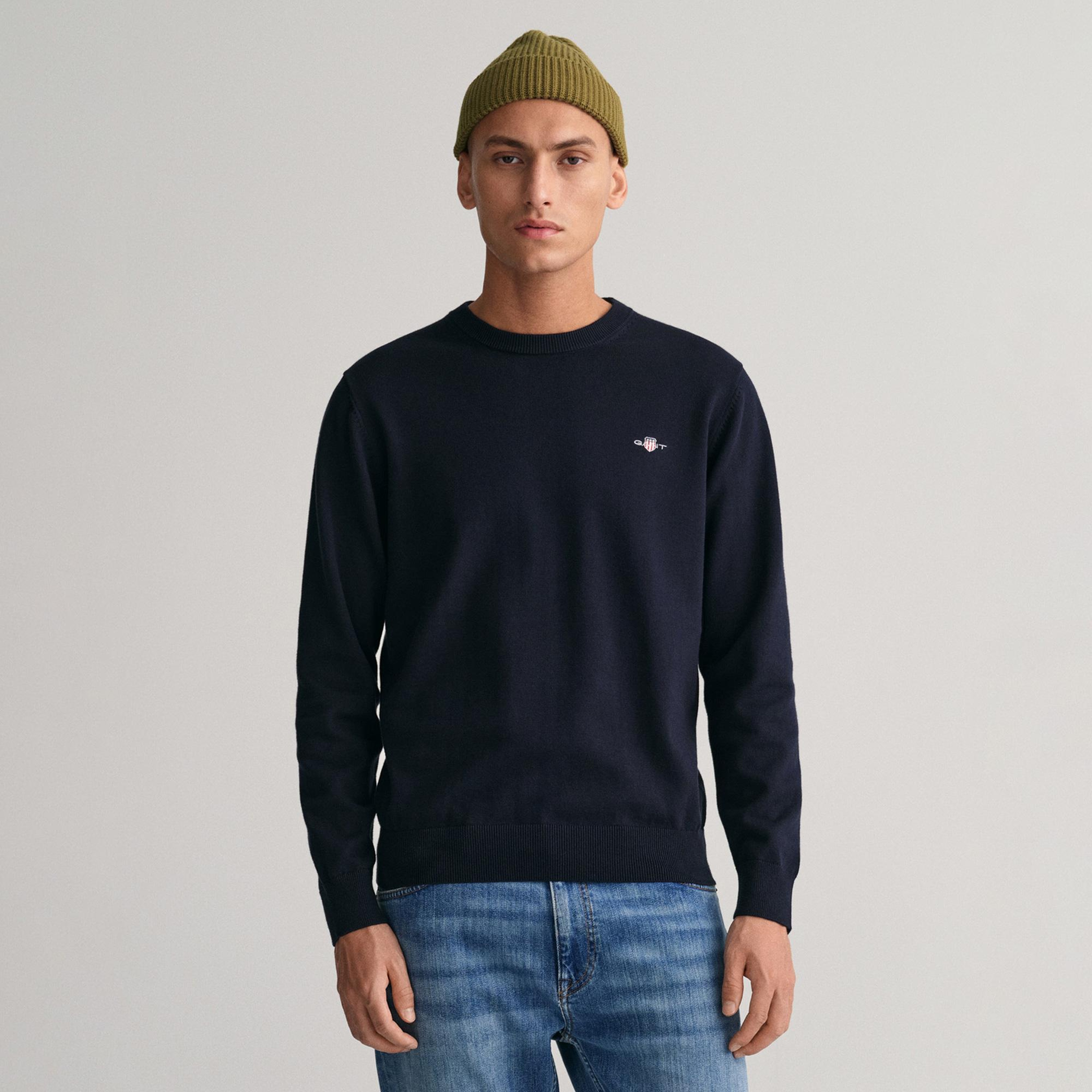 GANT Erkek Lacivert Regular Fit Bisiklet Yaka Kazak