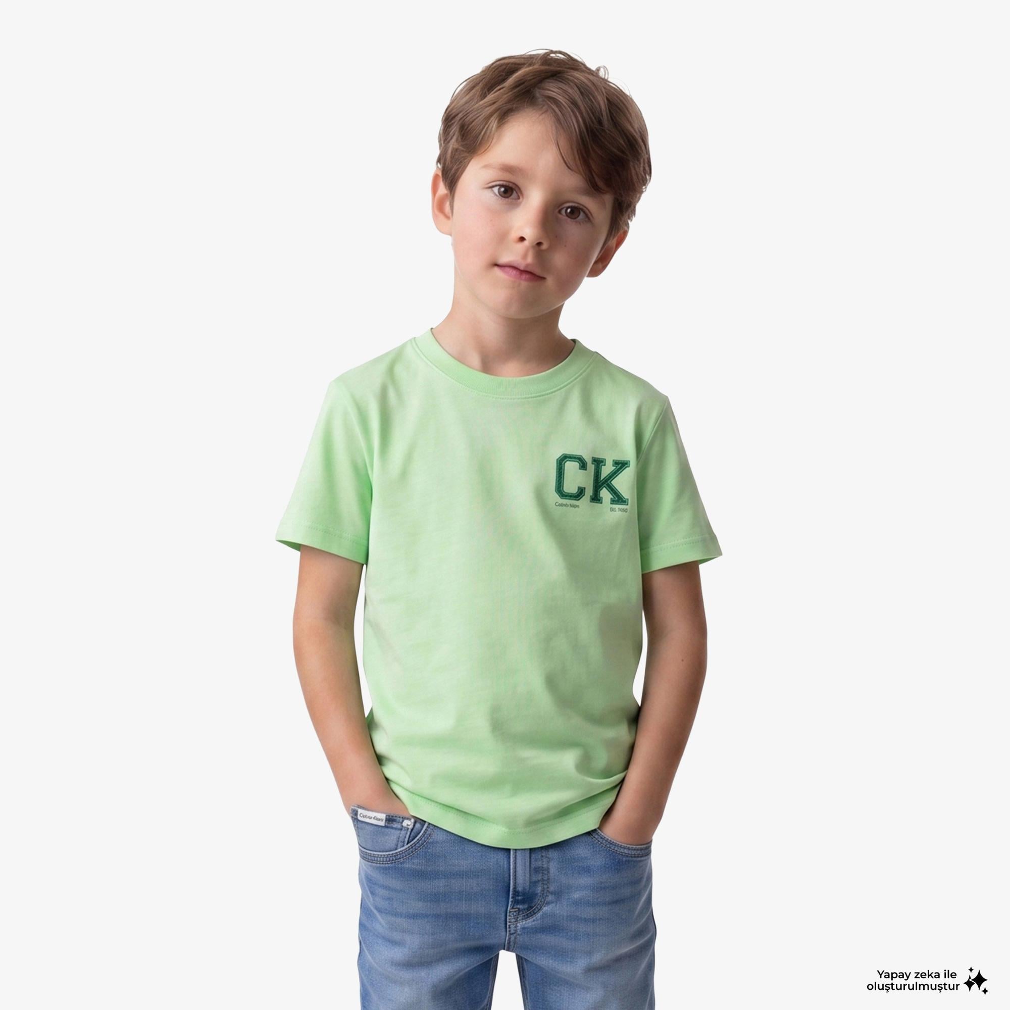 Calvin Klein Chest Logo Çocuk Yeşil T-Shirt