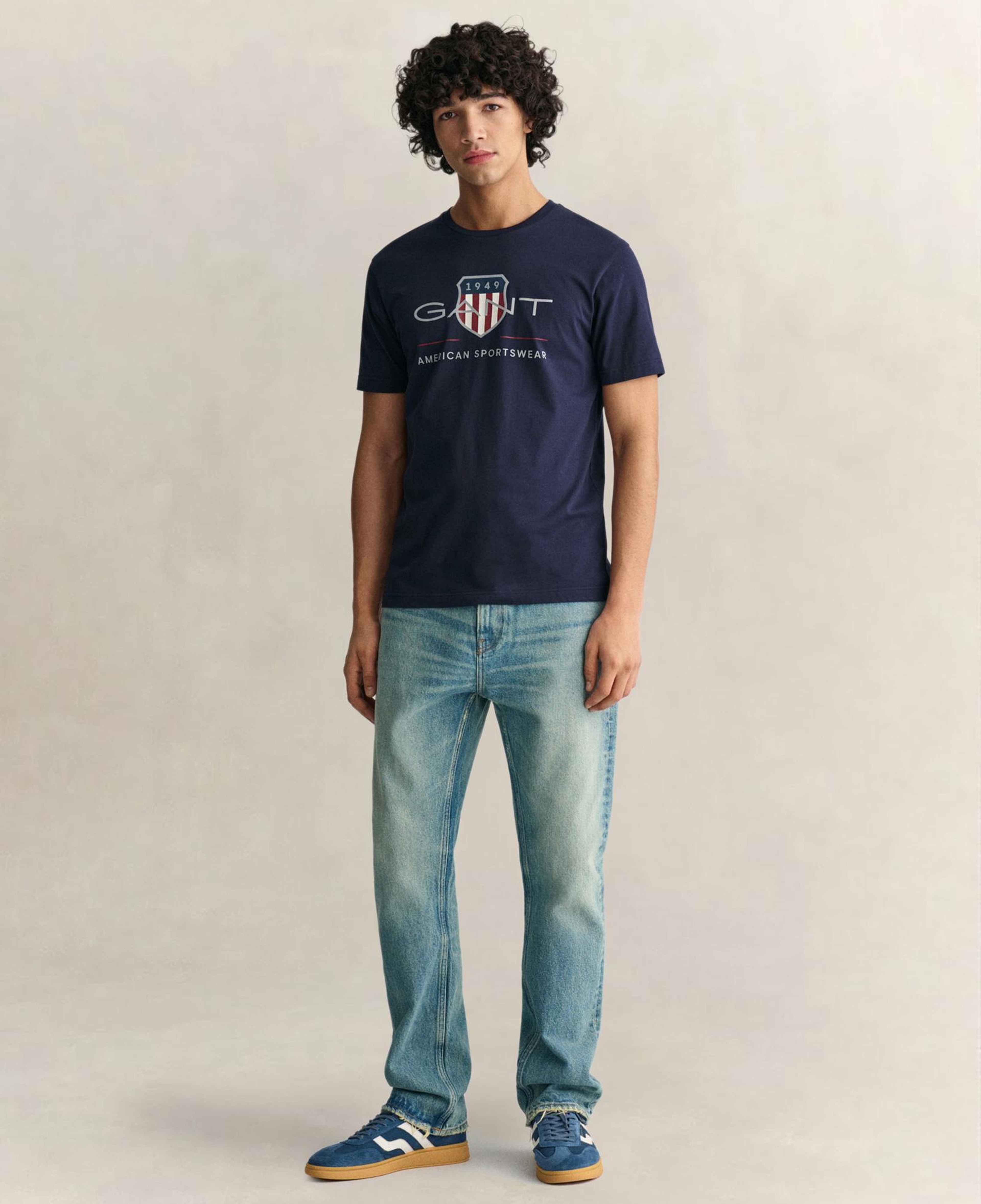 GANT Erkek Lacivert Regular Fit Bisiklet Yaka Logolu T-Shirt