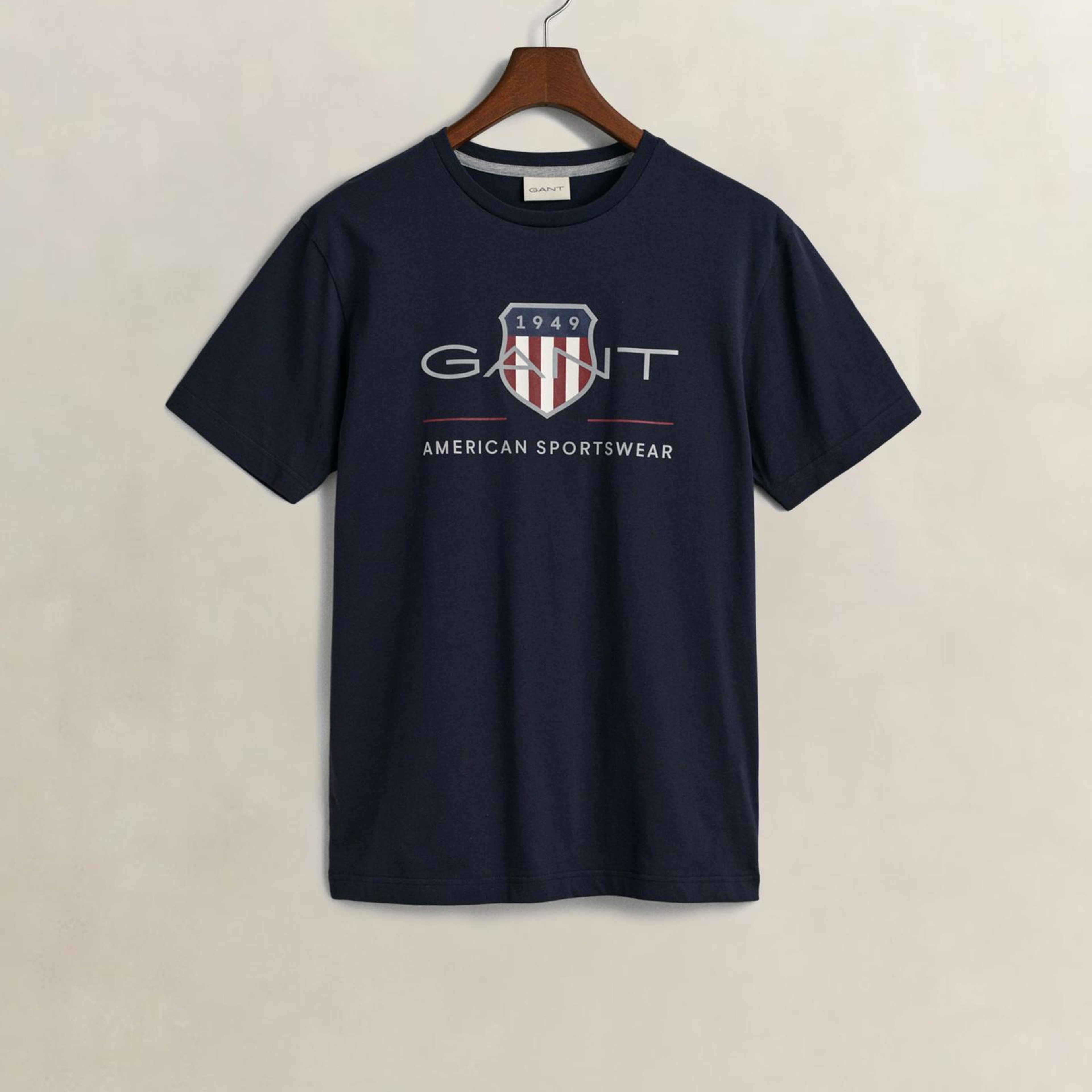 GANT Erkek Lacivert Regular Fit Bisiklet Yaka Logolu T-Shirt