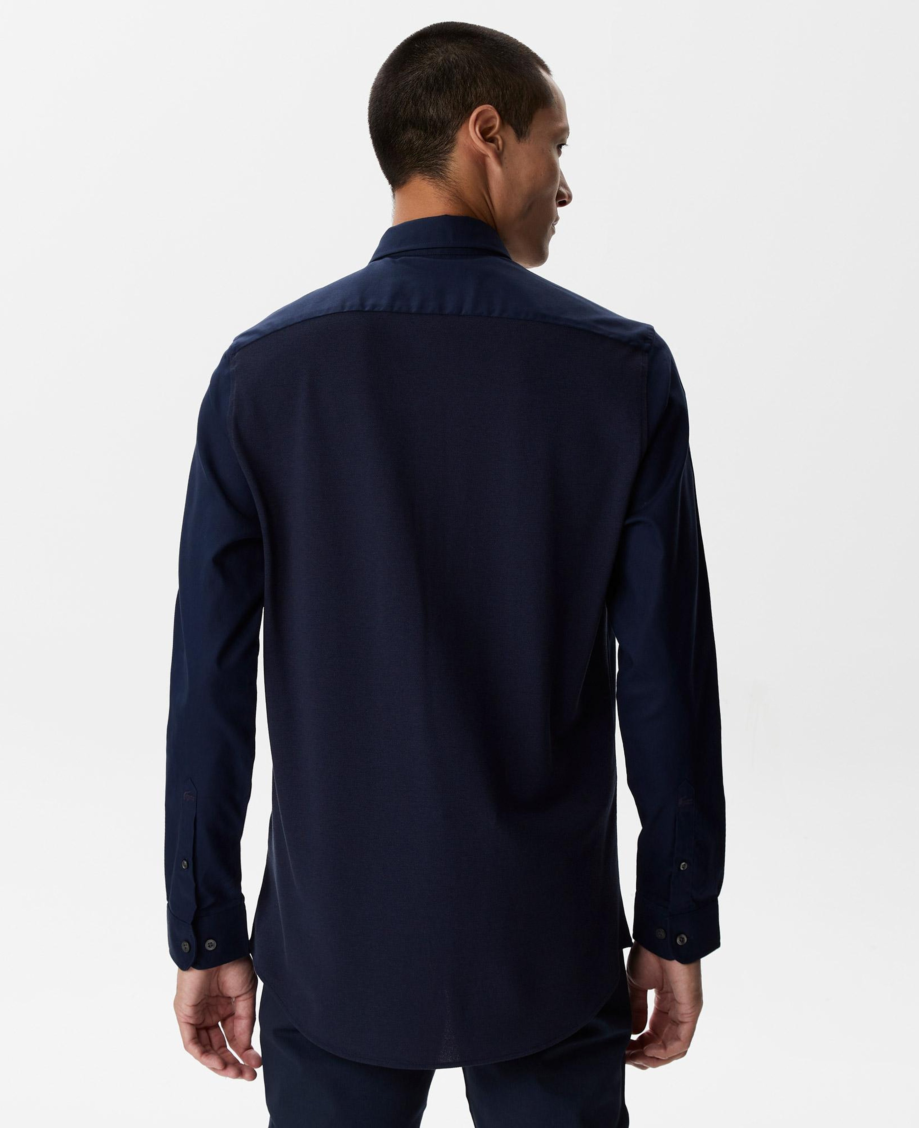 Erkek Slim Fit Düğmeli Yaka Lacivert Gömlek