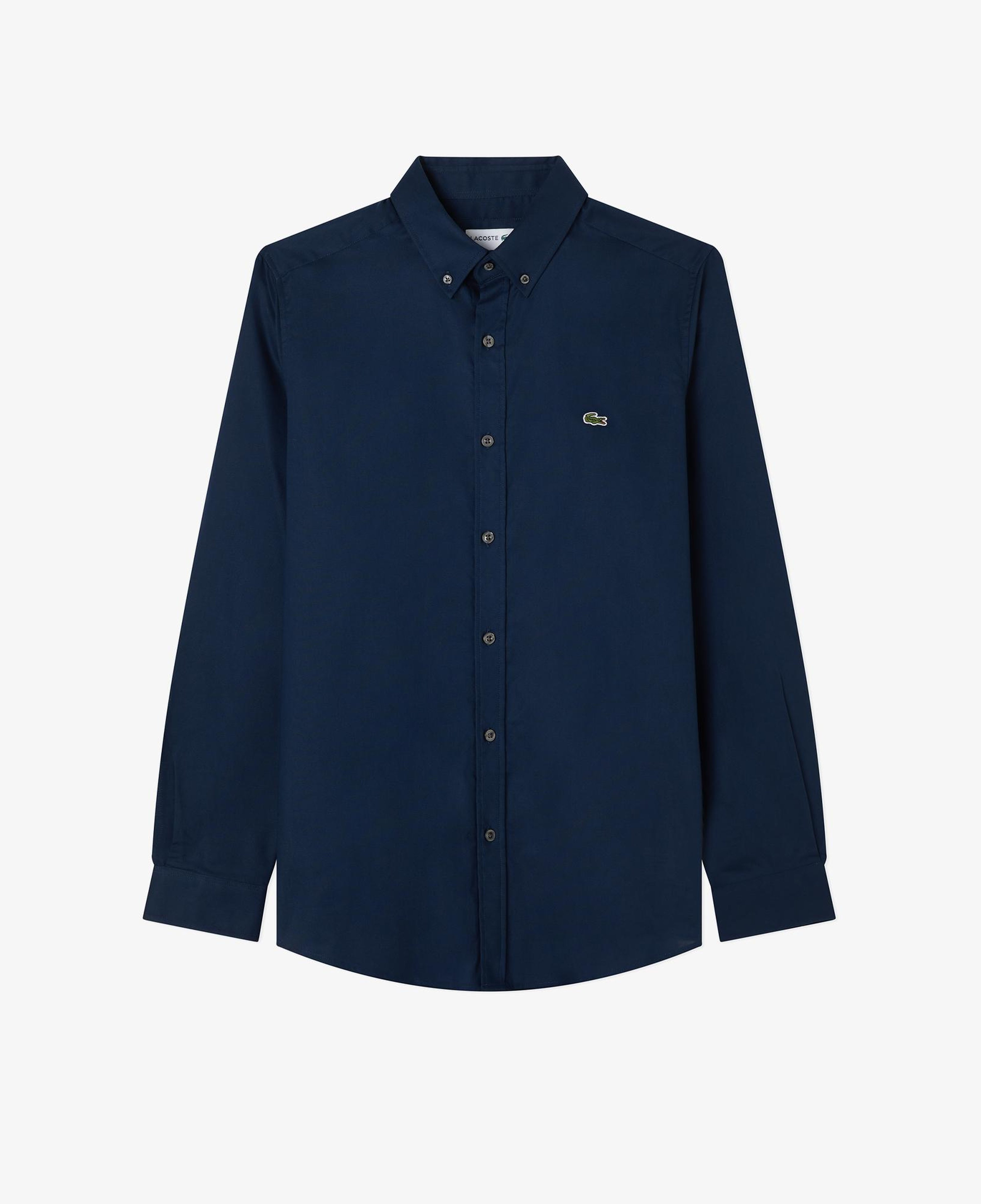 Erkek Slim Fit Düğmeli Yaka Lacivert Gömlek