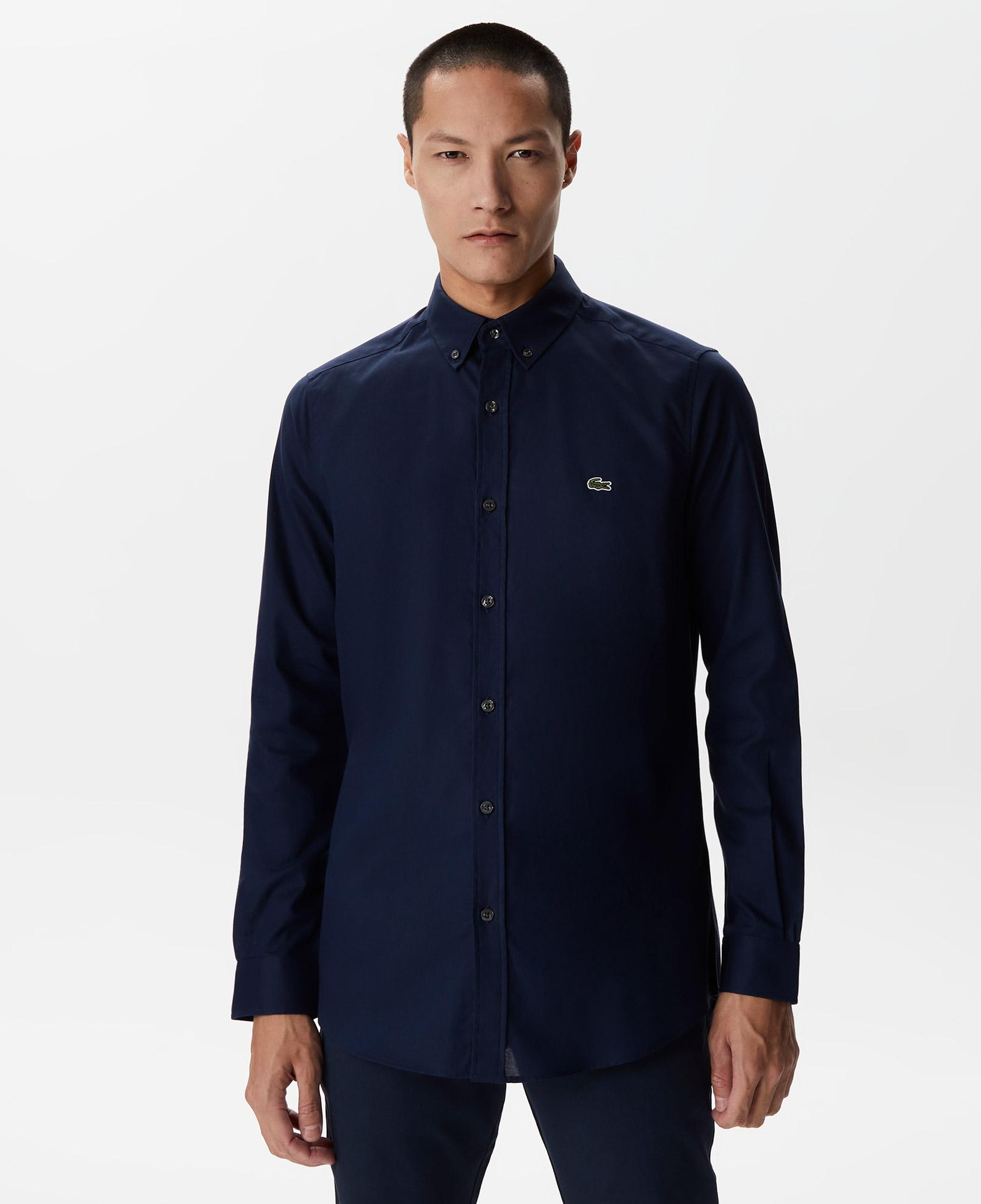 Erkek Slim Fit Düğmeli Yaka Lacivert Gömlek