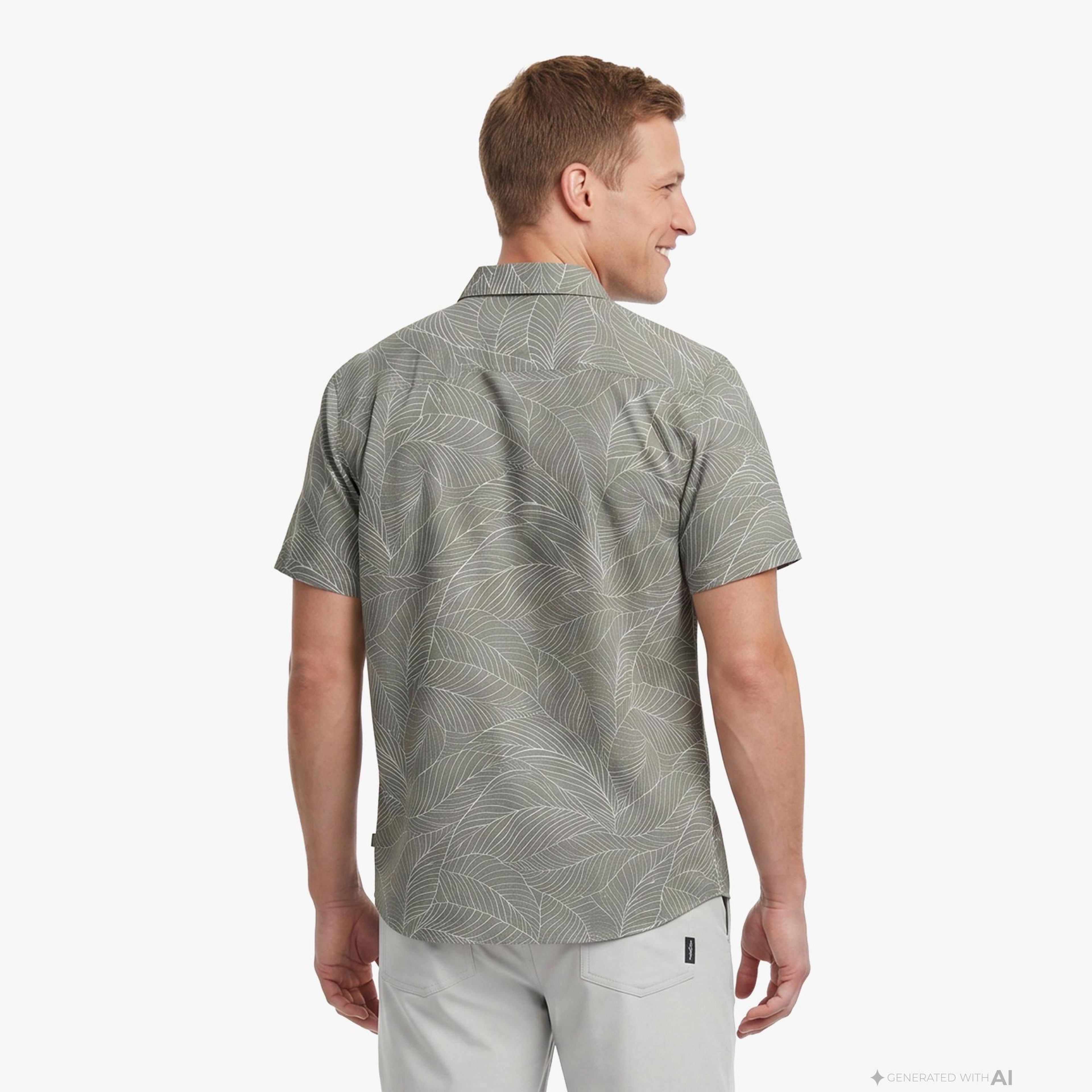 Nautica Erkek Yeşil Regular Fit Kısa Kollu Desenli Keten Gömlek