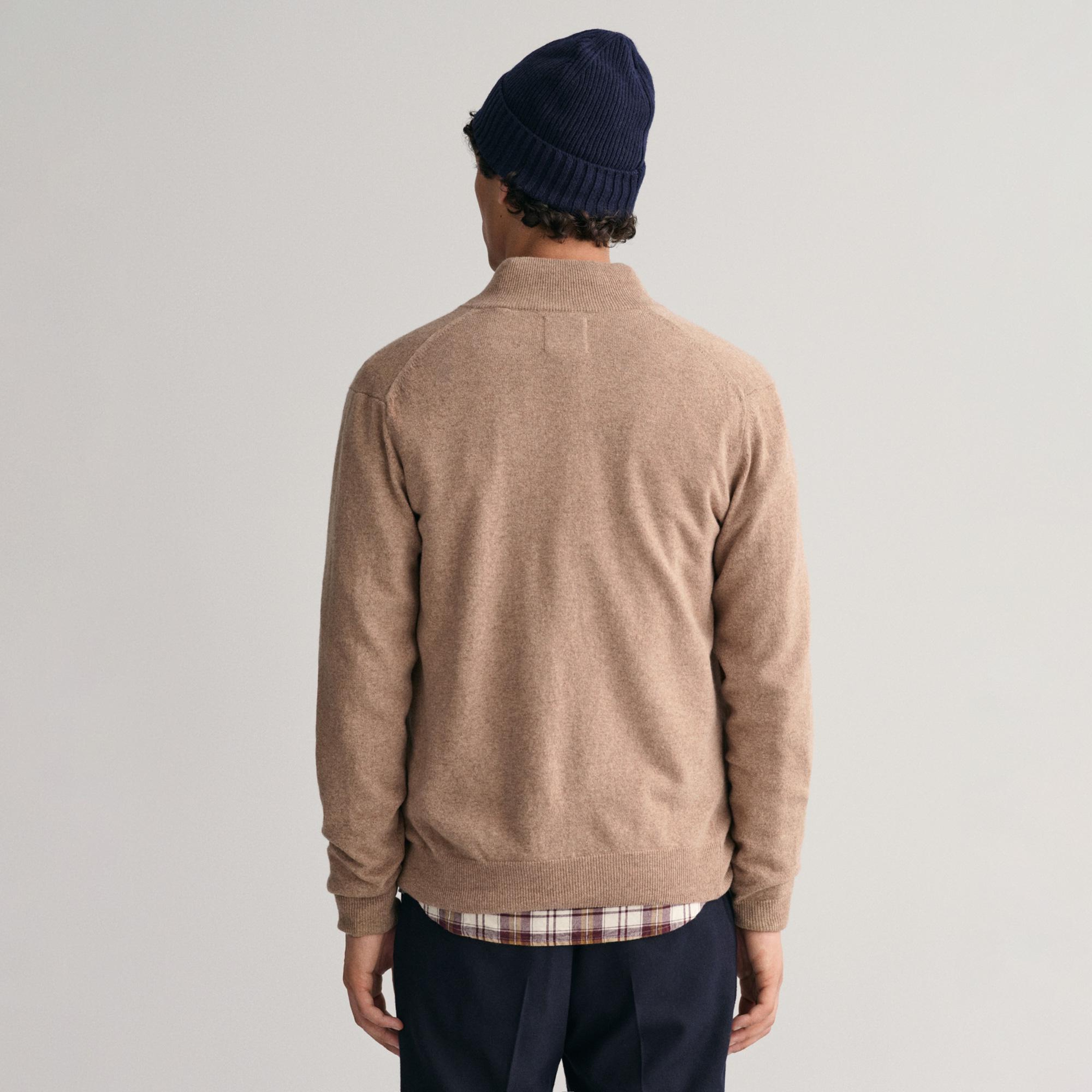 GANT Erkek Bej Regular Fit Fermuarlı Yün Hırka