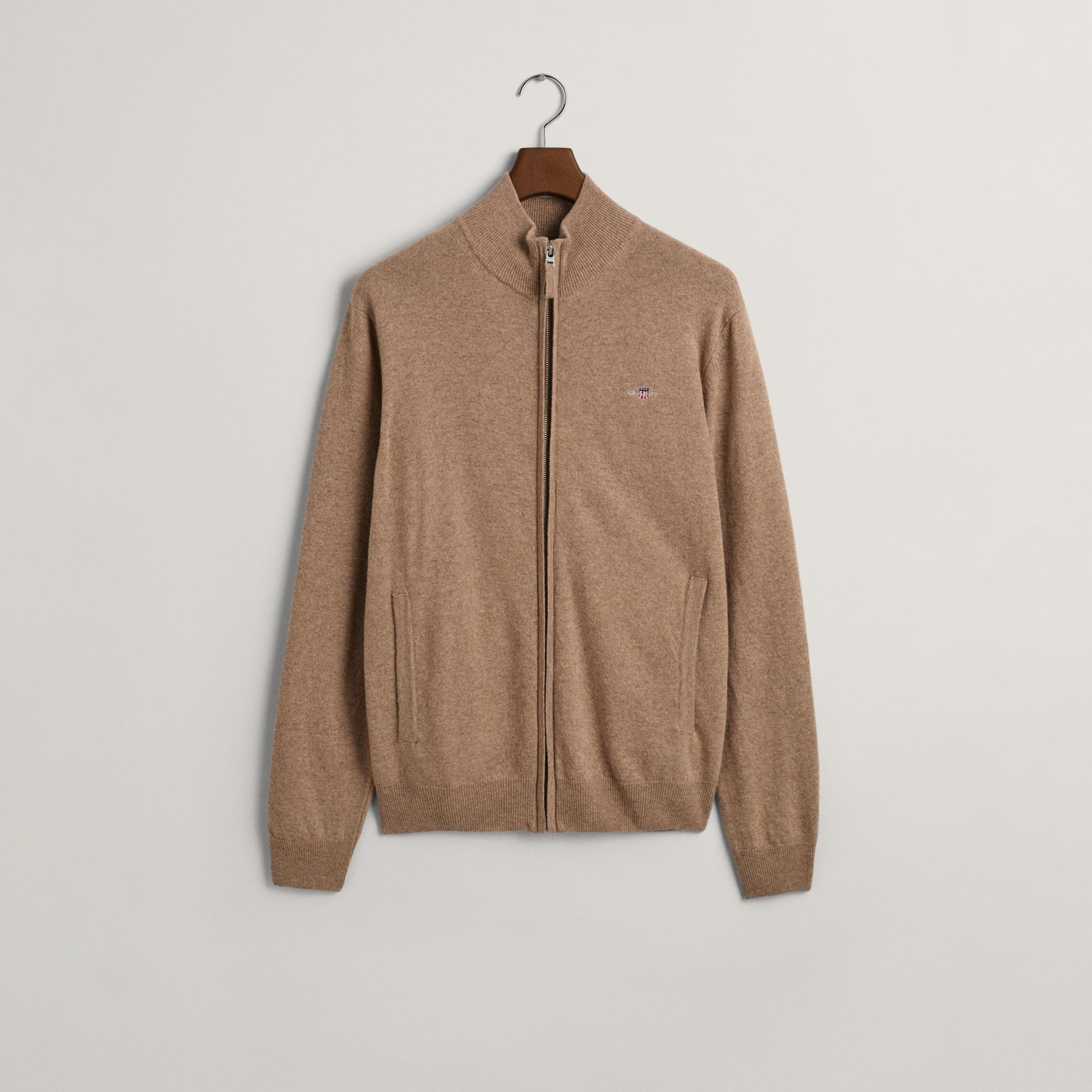 GANT Erkek Bej Regular Fit Fermuarlı Yün Hırka