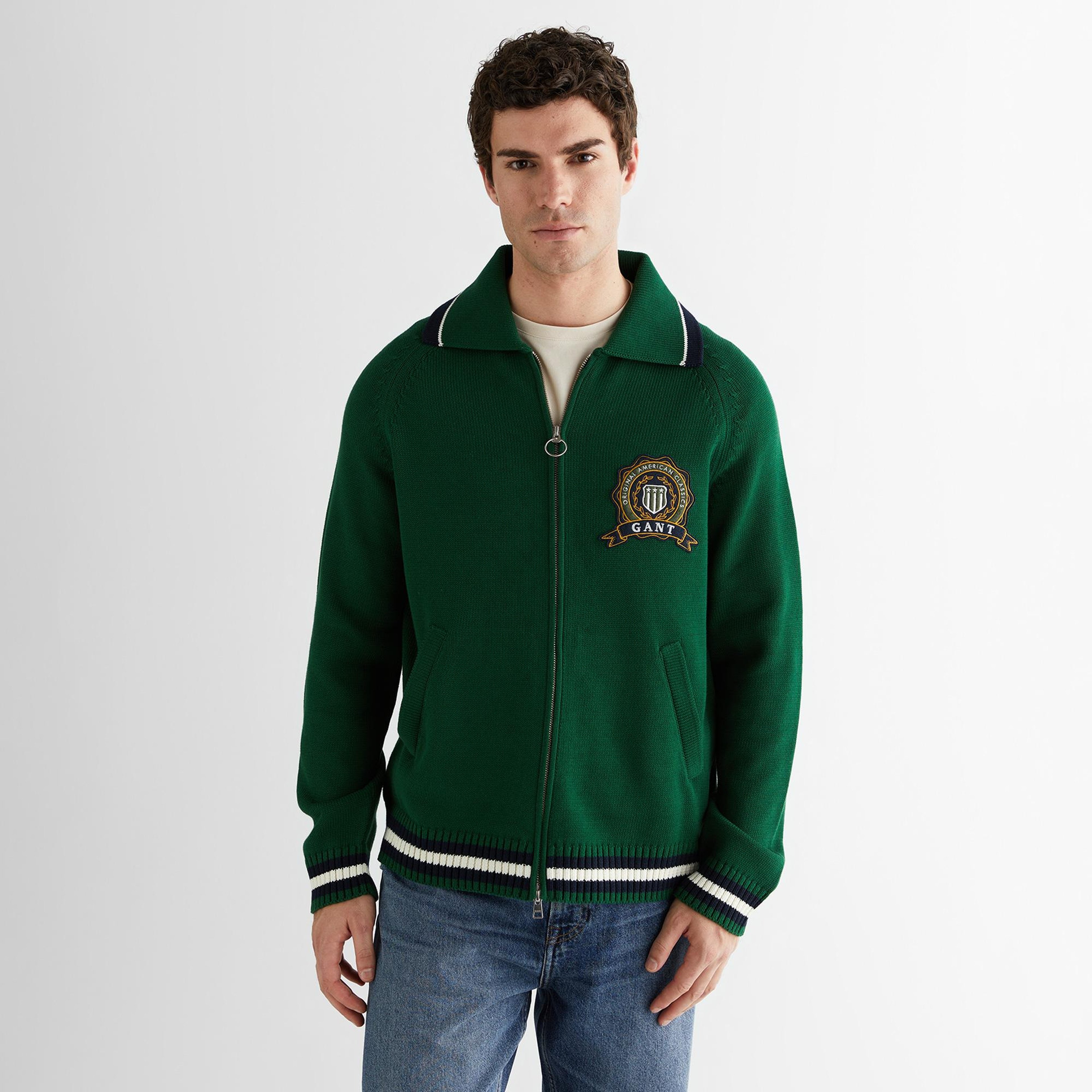 GANT Erkek Yeşil Relaxed Fit Fermuarlı Hırka
