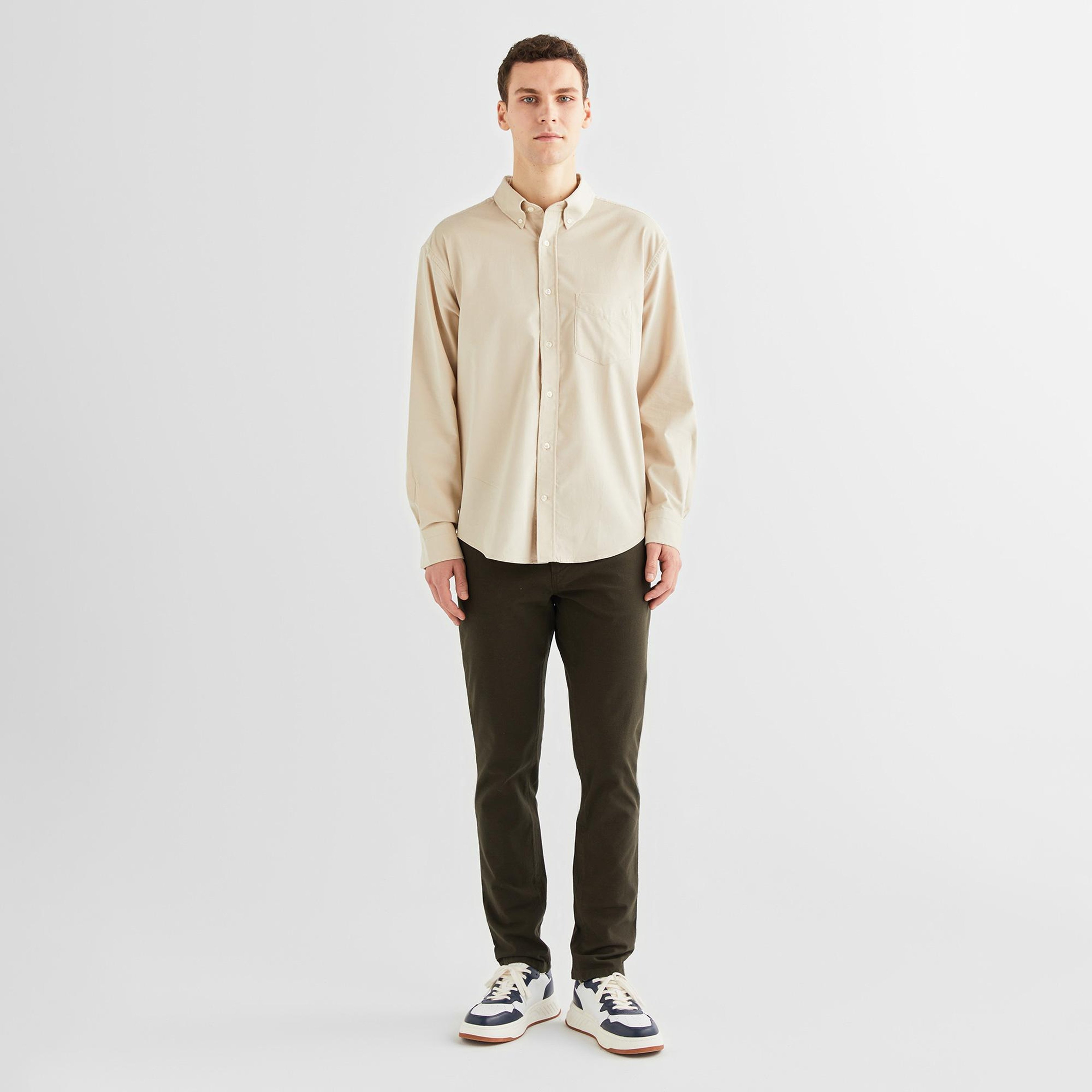 GANT Erkek Bej Relaxed Fit Düğmeli Yaka Gömlek