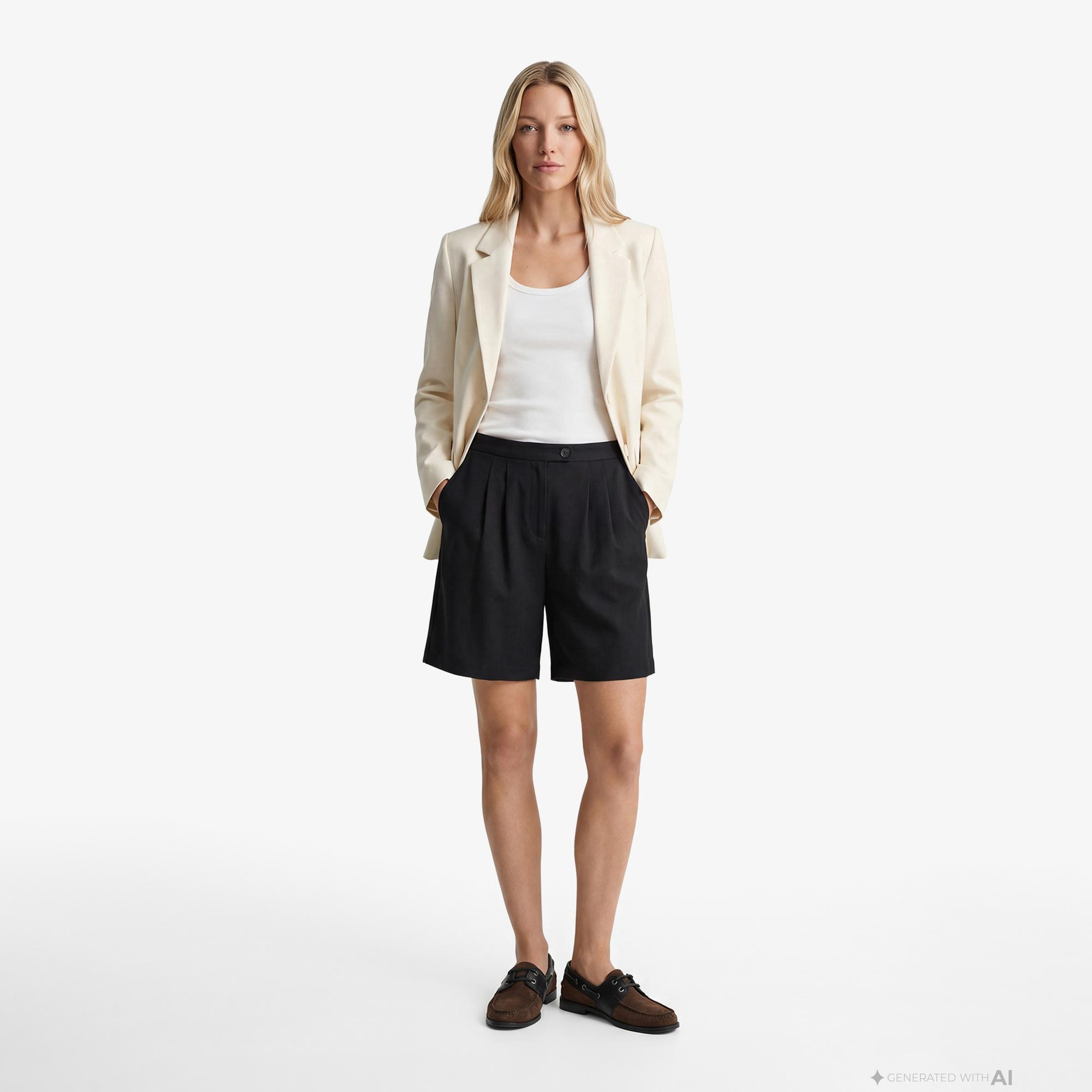 GANT Kadın Siyah Relaxed Fit Keten Şort