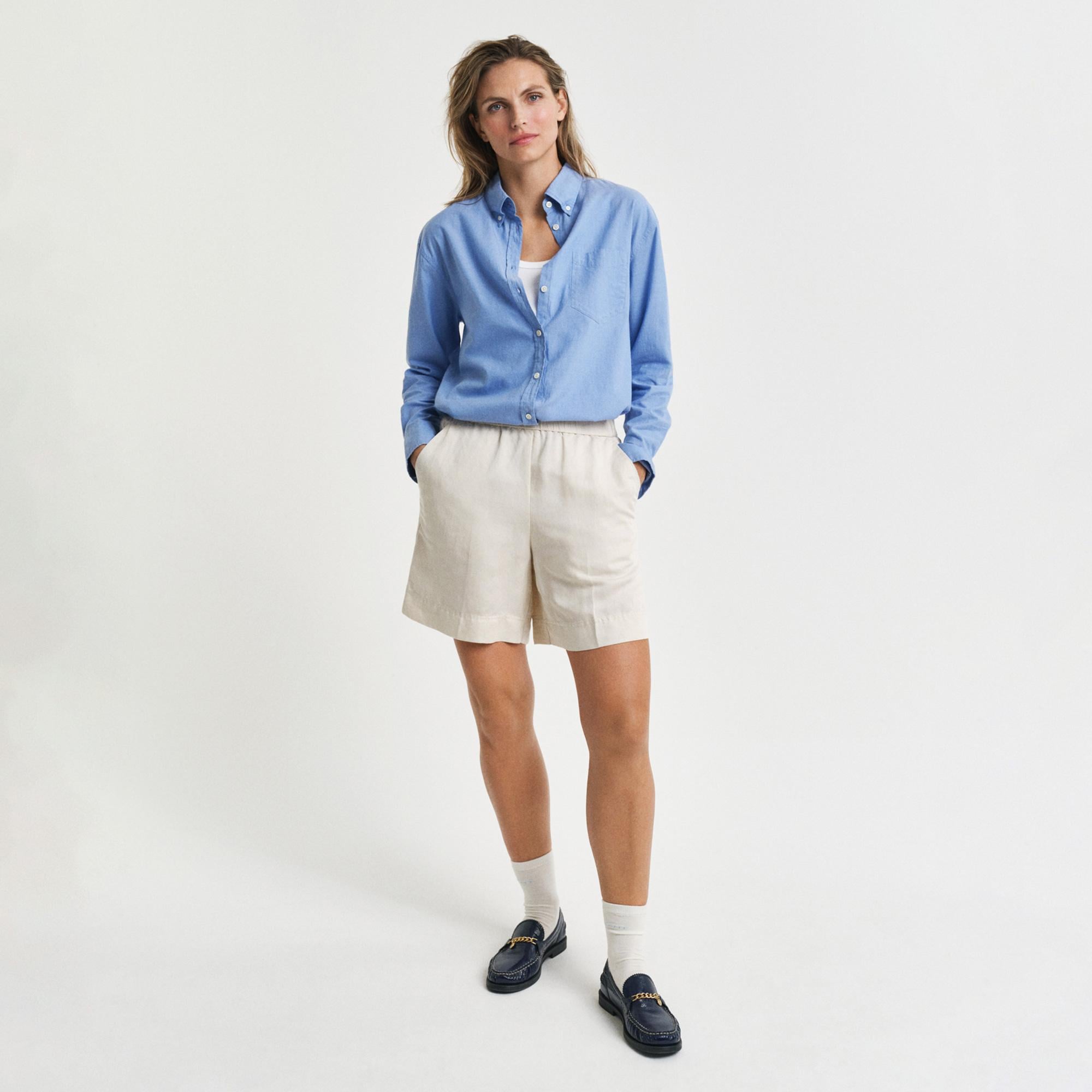 GANT Kadın Krem Relaxed Fit Keten Şort
