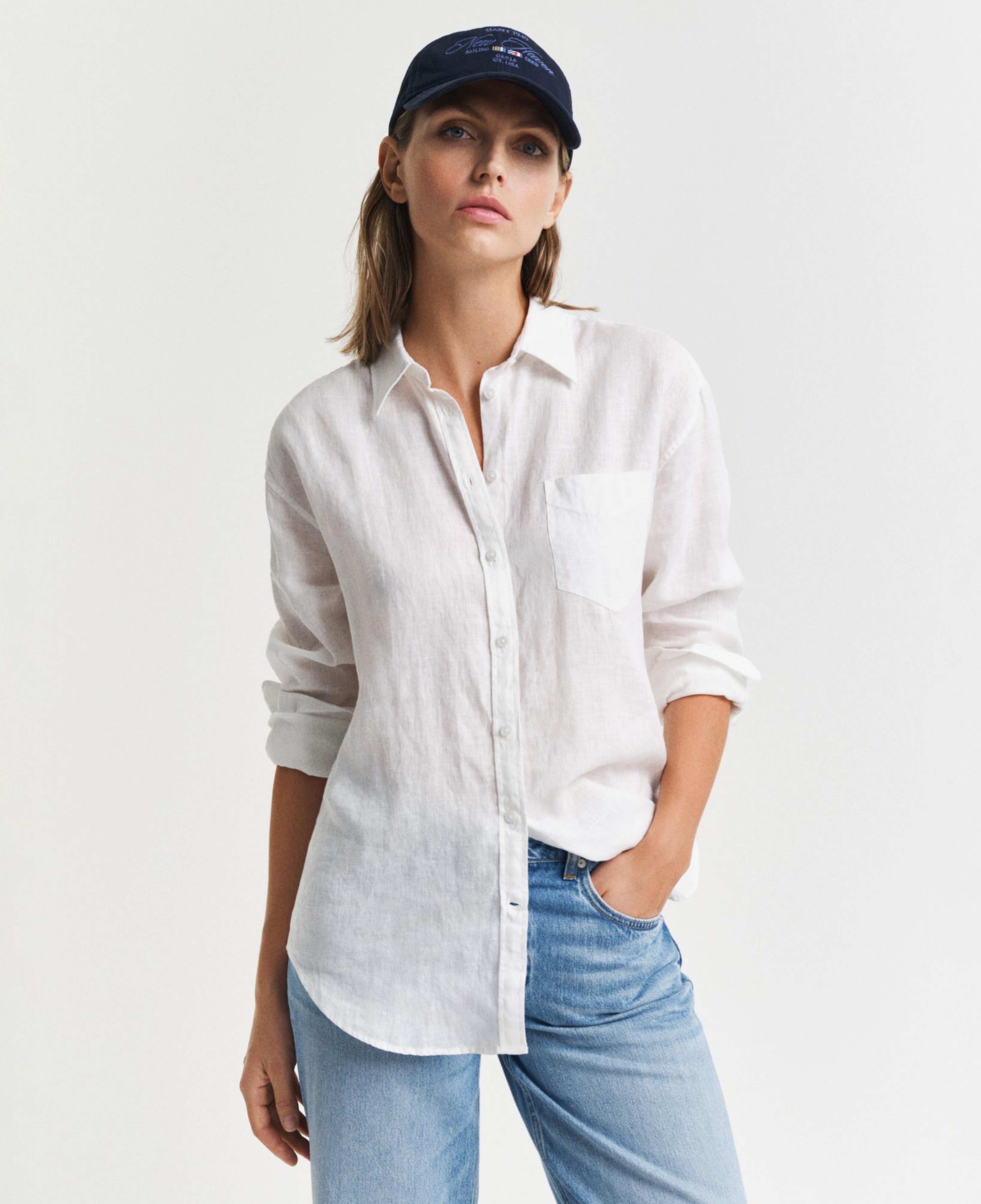 GANT Kadın Beyaz Relaxed Fit Klasik Yaka Gömlek