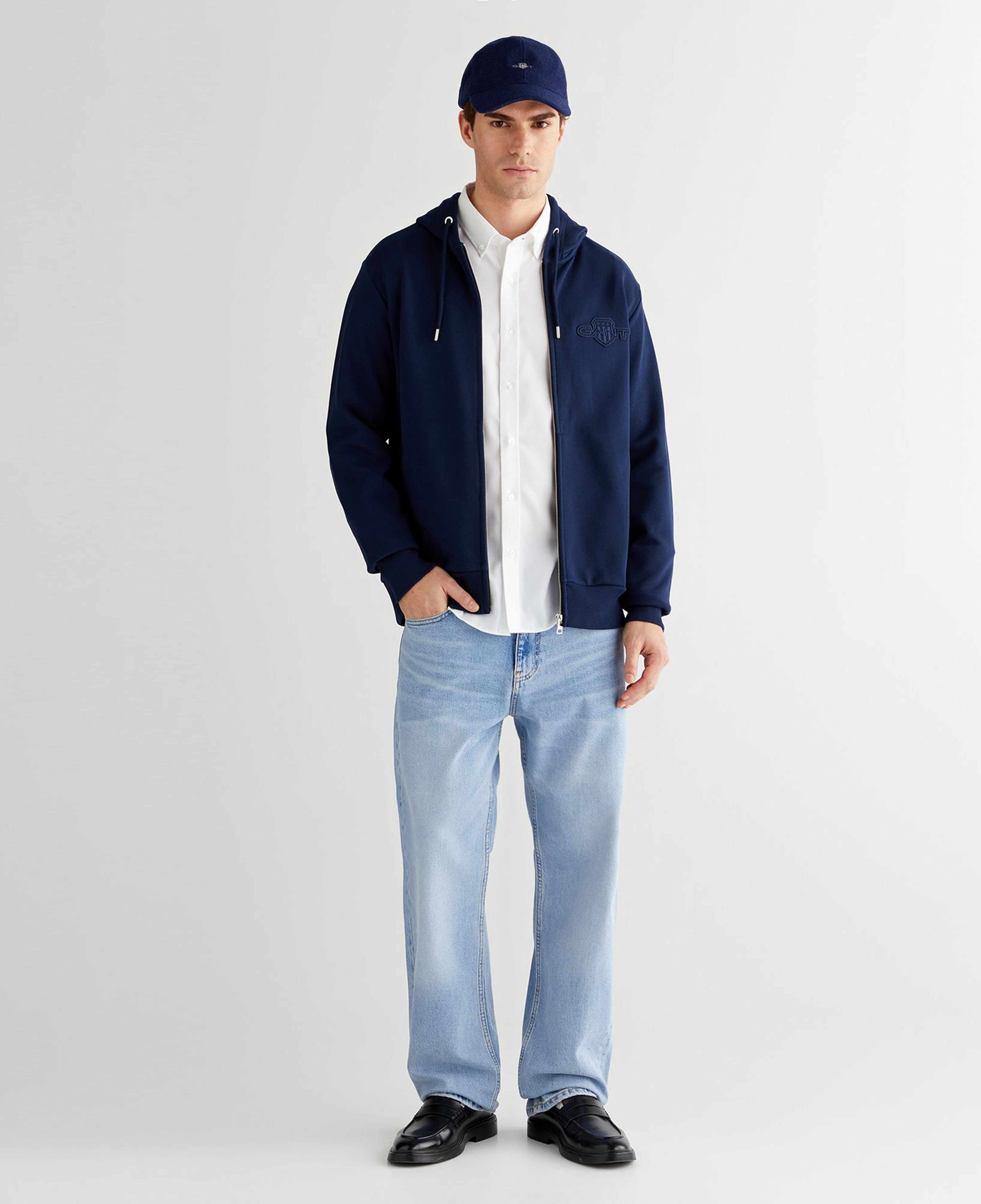 GANT Erkek Lacivert Regular Fit Kapüşonlu Fermuarlı Sweatshirt