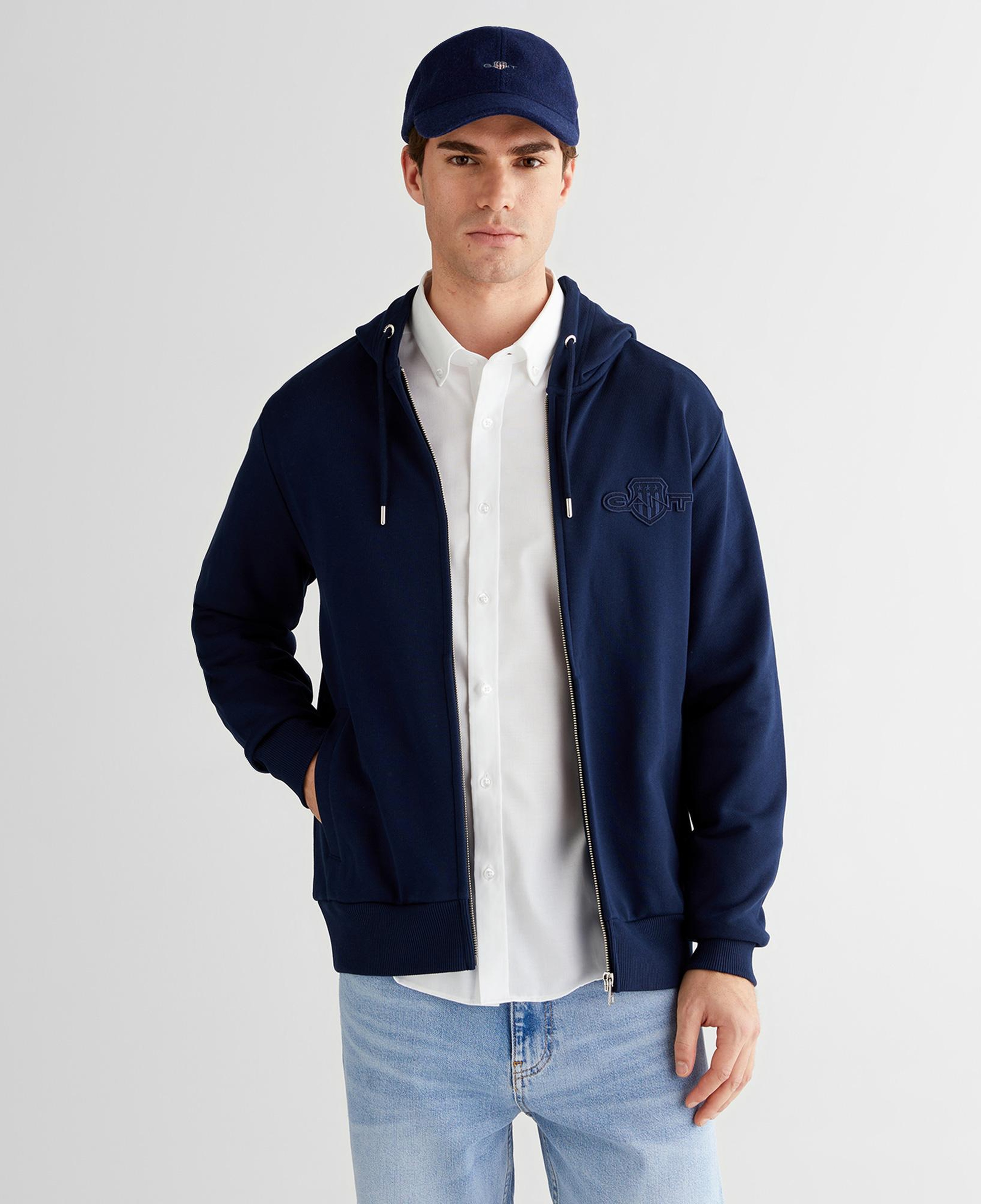 GANT Erkek Lacivert Regular Fit Kapüşonlu Fermuarlı Sweatshirt