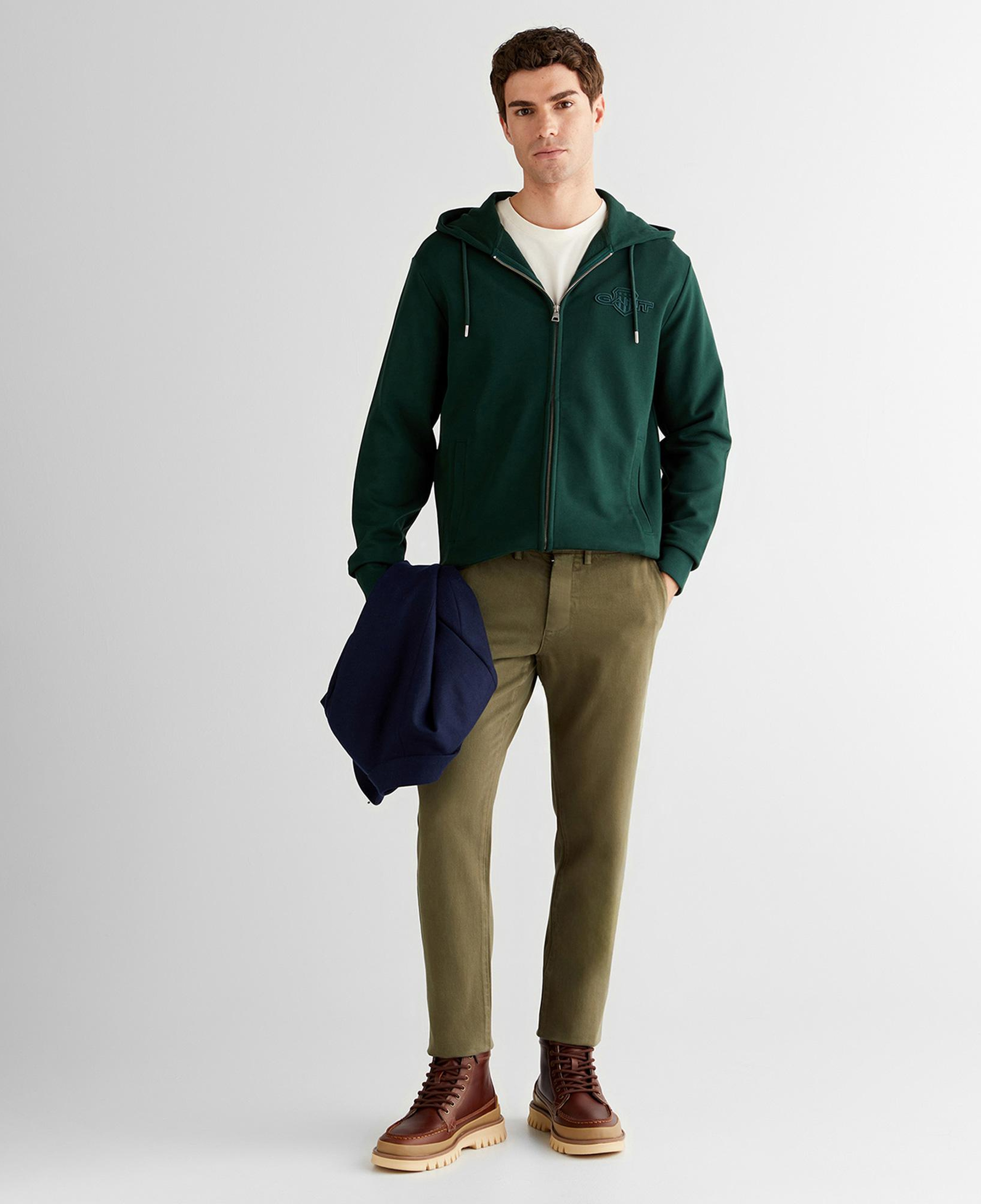 GANT Erkek Yeşil Regular Fit Kapüşonlu Fermuarlı Sweatshirt