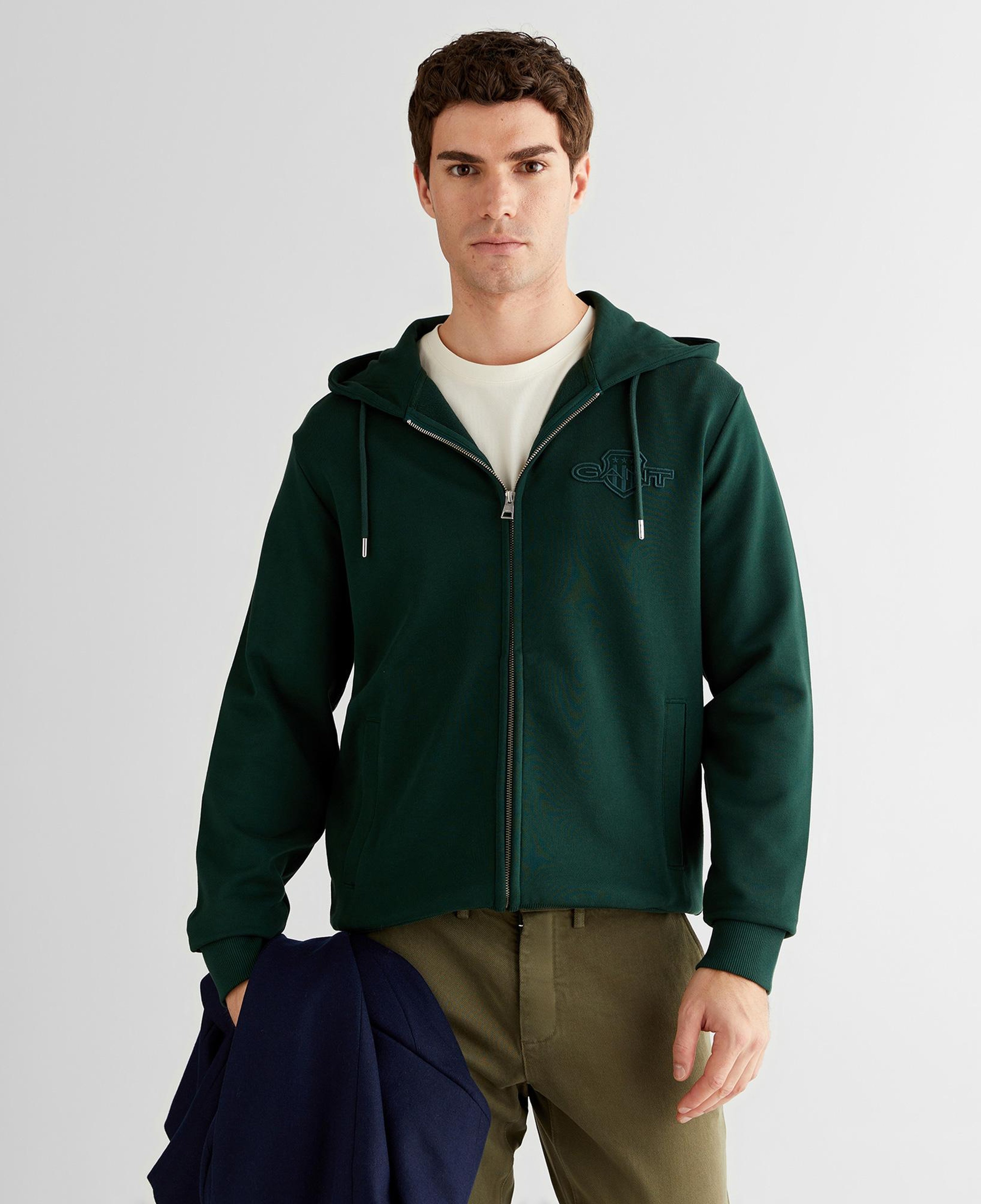 GANT Erkek Yeşil Regular Fit Kapüşonlu Fermuarlı Sweatshirt