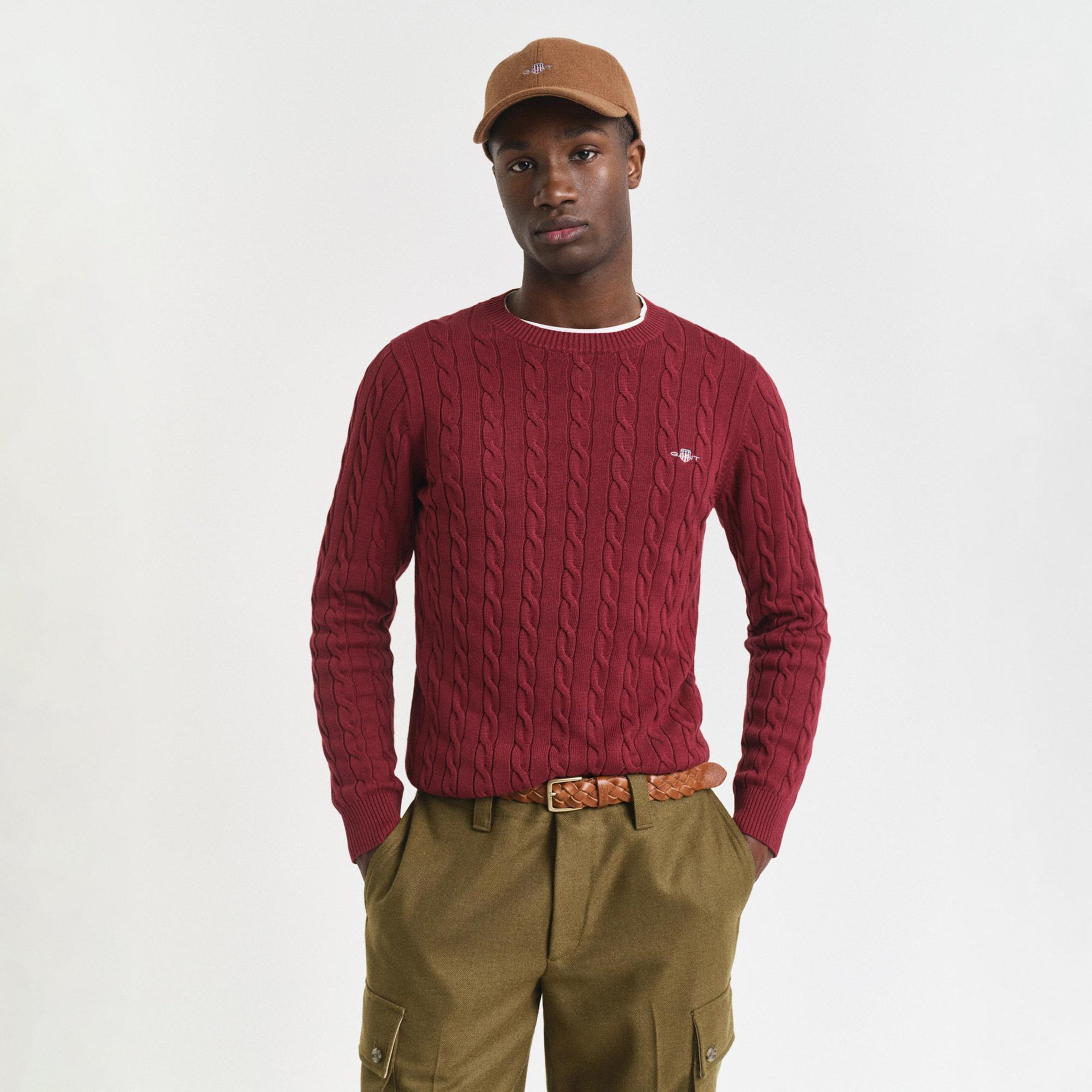 GANT Erkek Bordo Regular Fit Bisiklet Yaka Örgü Kazak