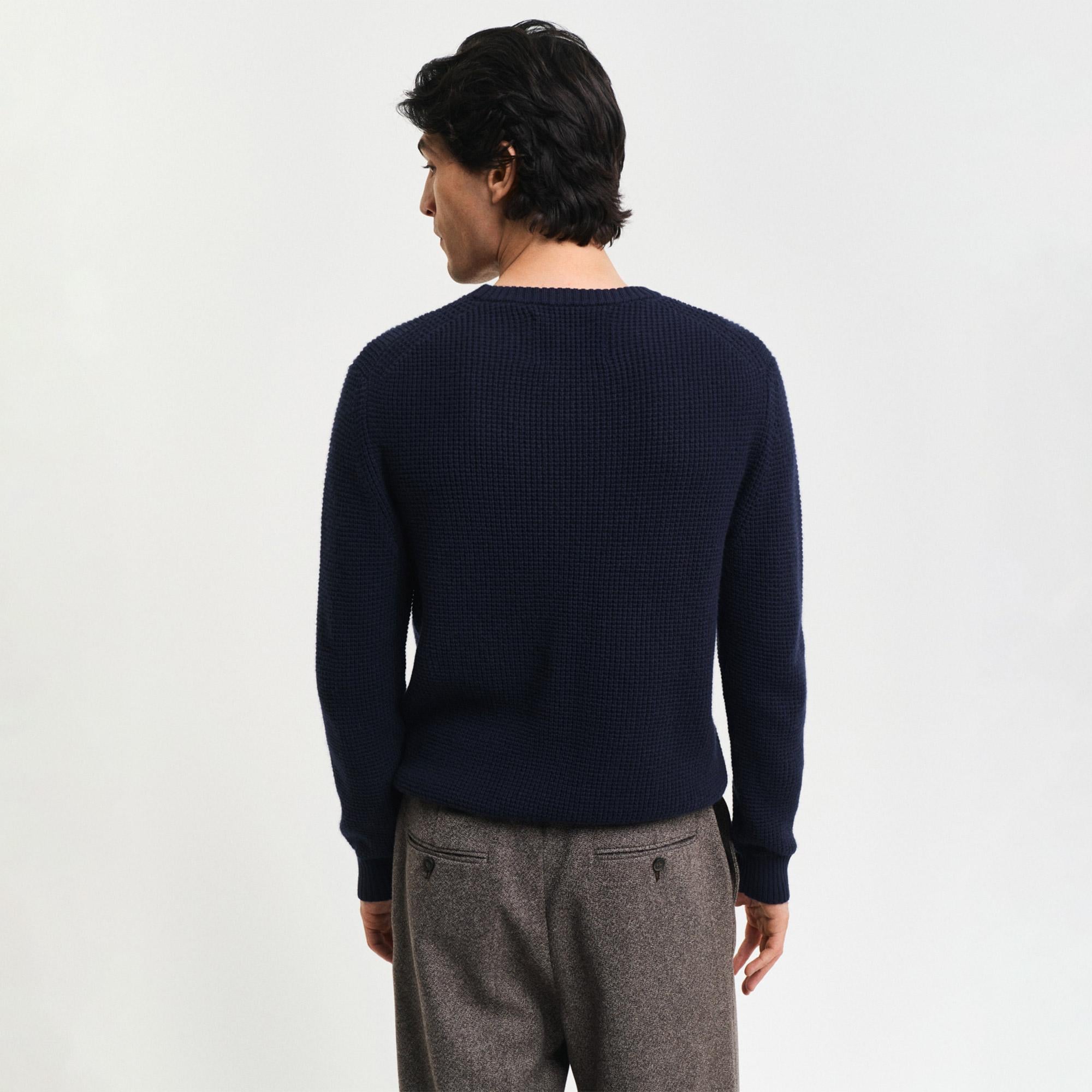 GANT Erkek Lacivert Regular Fit Bisiklet Yaka Yün Karışımlı Kazak